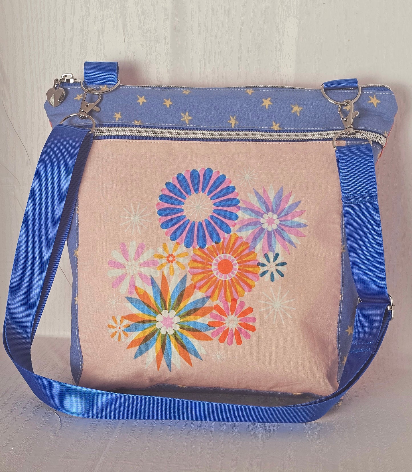 Crossbody Purse, Ruby Star Society, Gift for Girls, Floral Purse, Quilted Bag, Handmade Crossbody, Pink and Blue, Floral Panel Bag