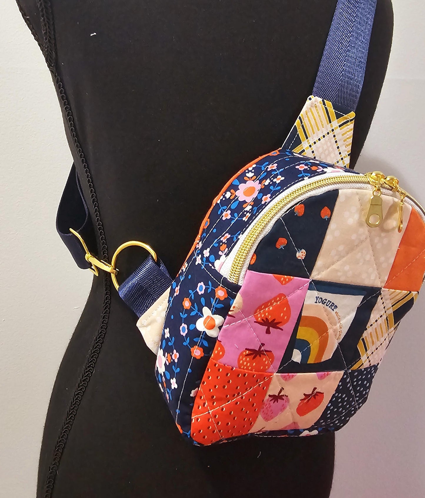 Mini Sling Backpack, Crossbody Backpack, Patchwork Purse, Ruby Star Society, Gift for Girls, Christmas Gift, Strawberry & Friends, Mav Sling