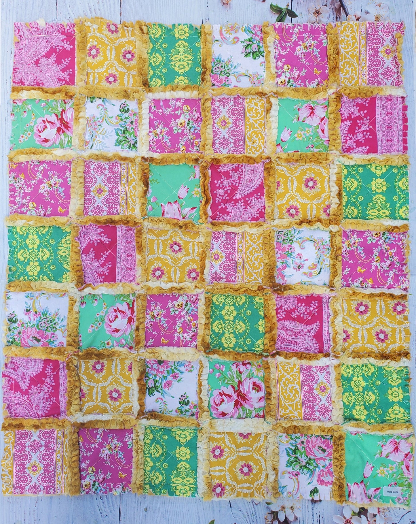Patchwork Quilt, Handmade Quilt, Minky Rag Quilt, Floral, Baby Bedding, Baby Quilt, Boho Quilt, Mini Crib Quilt, Crib Quilt, Lovey Blanket