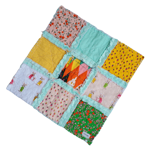 Handmade Quilt, Rag Quilt, Crib Quilt, Heather Ross Trixie, Lovey Blanket, Ready to Ship, Baby Shower Gift, Boho Quilt, Patchwork Quilt