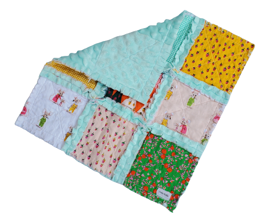 Handmade Quilt, Rag Quilt, Crib Quilt, Heather Ross Trixie, Lovey Blanket, Ready to Ship, Baby Shower Gift, Boho Quilt, Patchwork Quilt