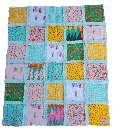 Handmade Quilt, Rag Quilt, Crib Quilt, Heather Ross Trixie, Lovey Blanket, Ready to Ship, Baby Shower Gift, Boho Quilt, Patchwork Quilt