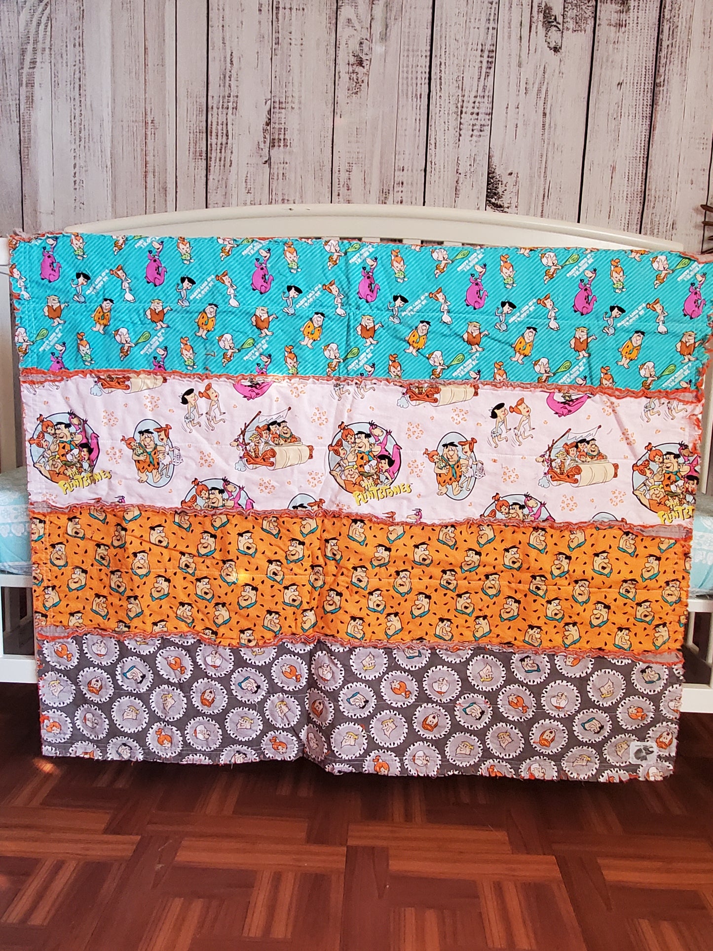 Flintstones Toddler Bedding, 80s Rag Quilt, Crib Quilt, 80s Baby Blanket, Flintstones Baby Blanket, Baby Shower Gift, Toddler Bed Quilt
