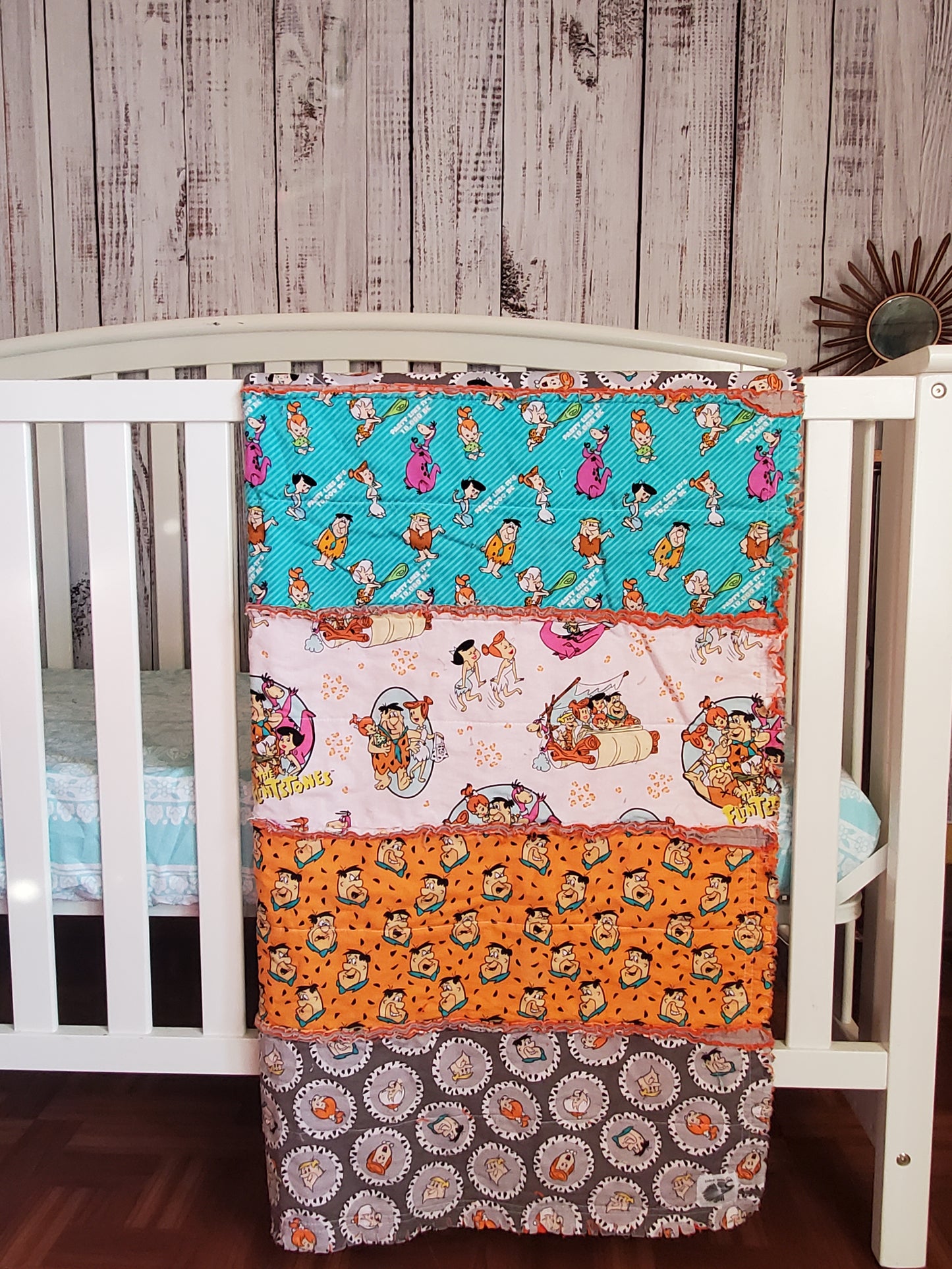 Flintstones Toddler Bedding, 80s Rag Quilt, Crib Quilt, 80s Baby Blanket, Flintstones Baby Blanket, Baby Shower Gift, Toddler Bed Quilt
