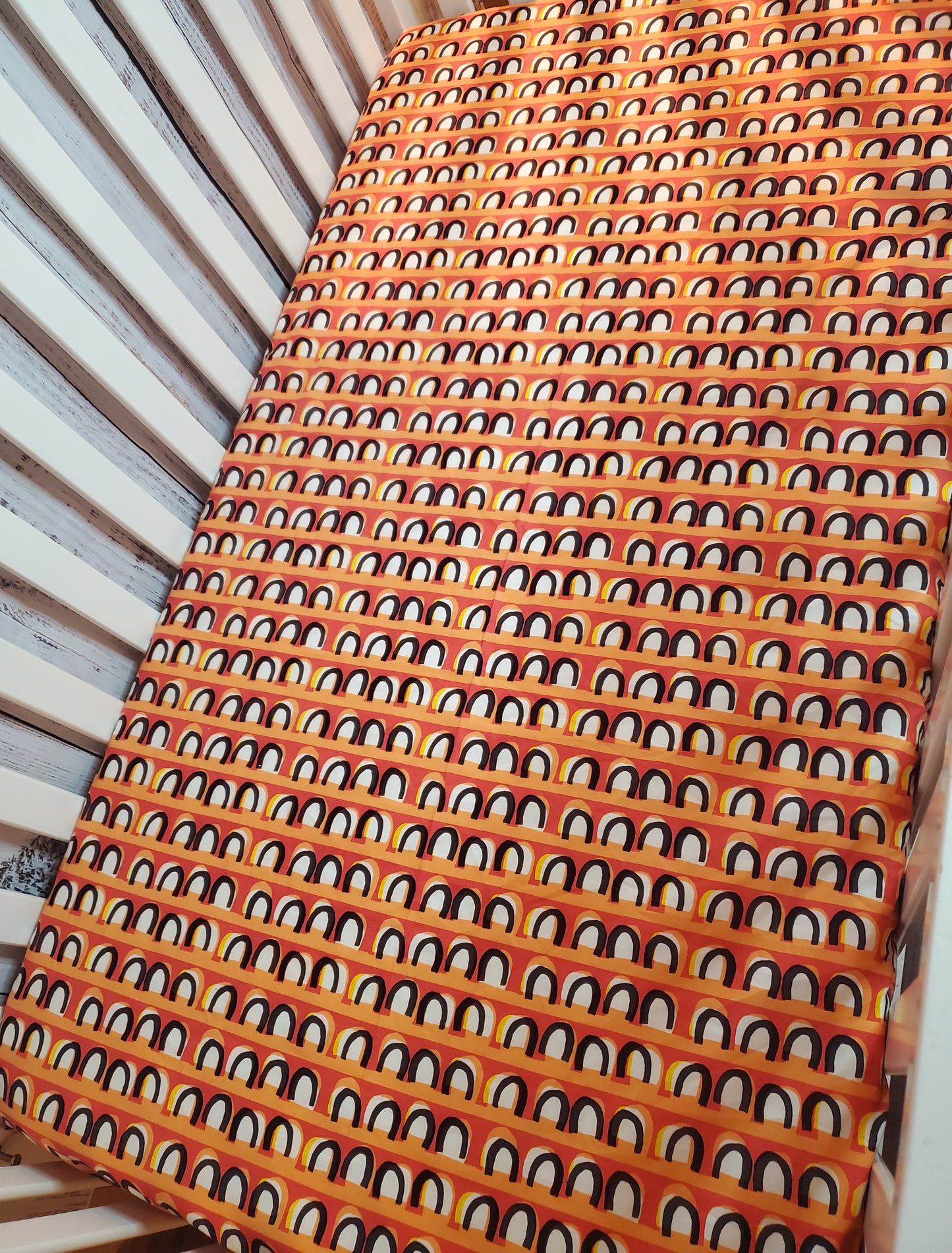 Crib Bedding, Black and Orange Rainbow, Crib Sheet, Crib Sheet Boho, Nursery Bedding, Nursery Decor, Baby Shower Gift, Boho Rainbow Bedding (Copy)