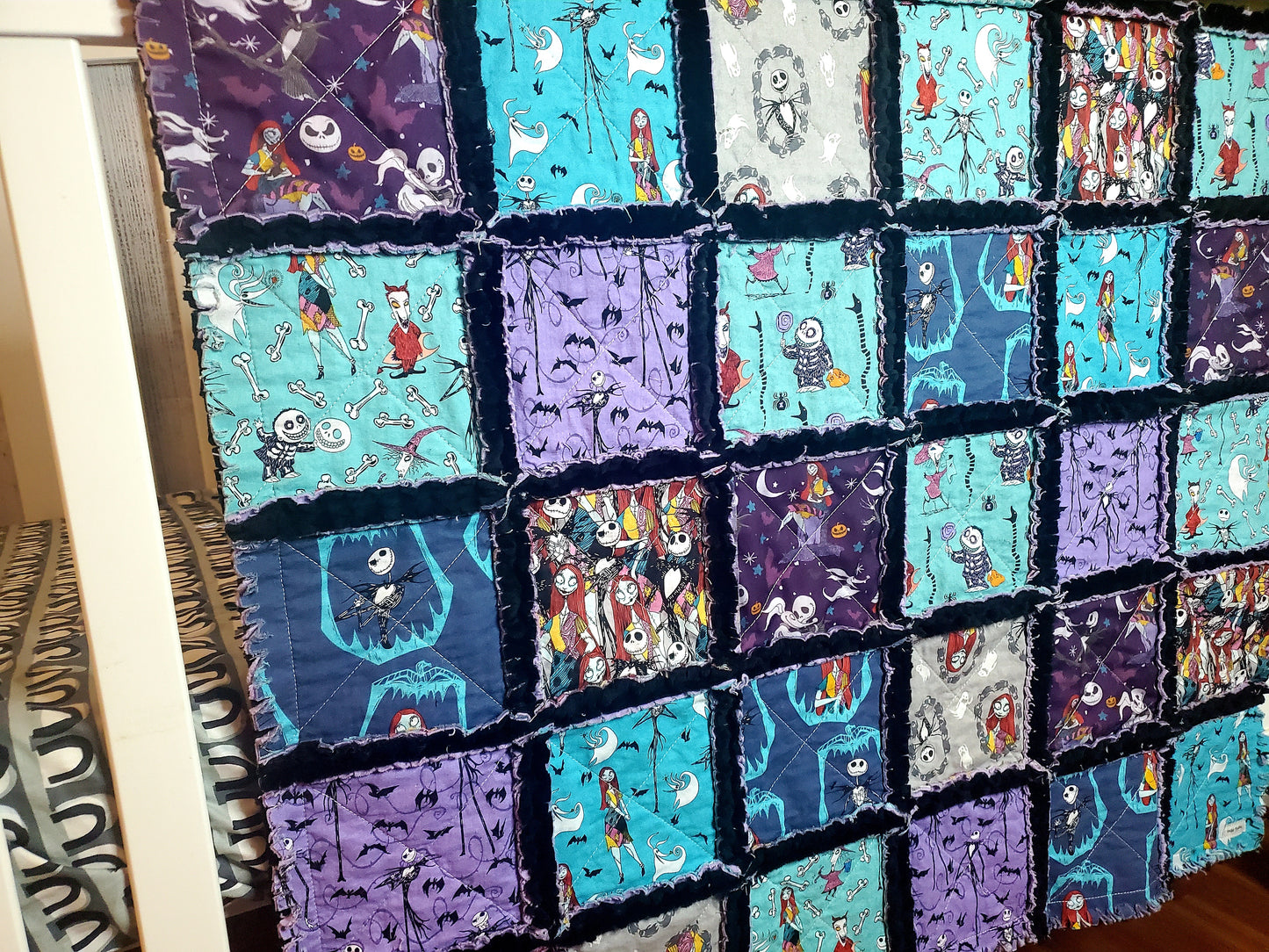 Patchwork Quilt, Handmade Quilt, Rag Quilt, Boho Quilt, NBC Quilt, Crib Quilt, Baby Shower Gift, Nightmare, Before Christmas Quilt, Baby Shower Gift, Nursery Bedding