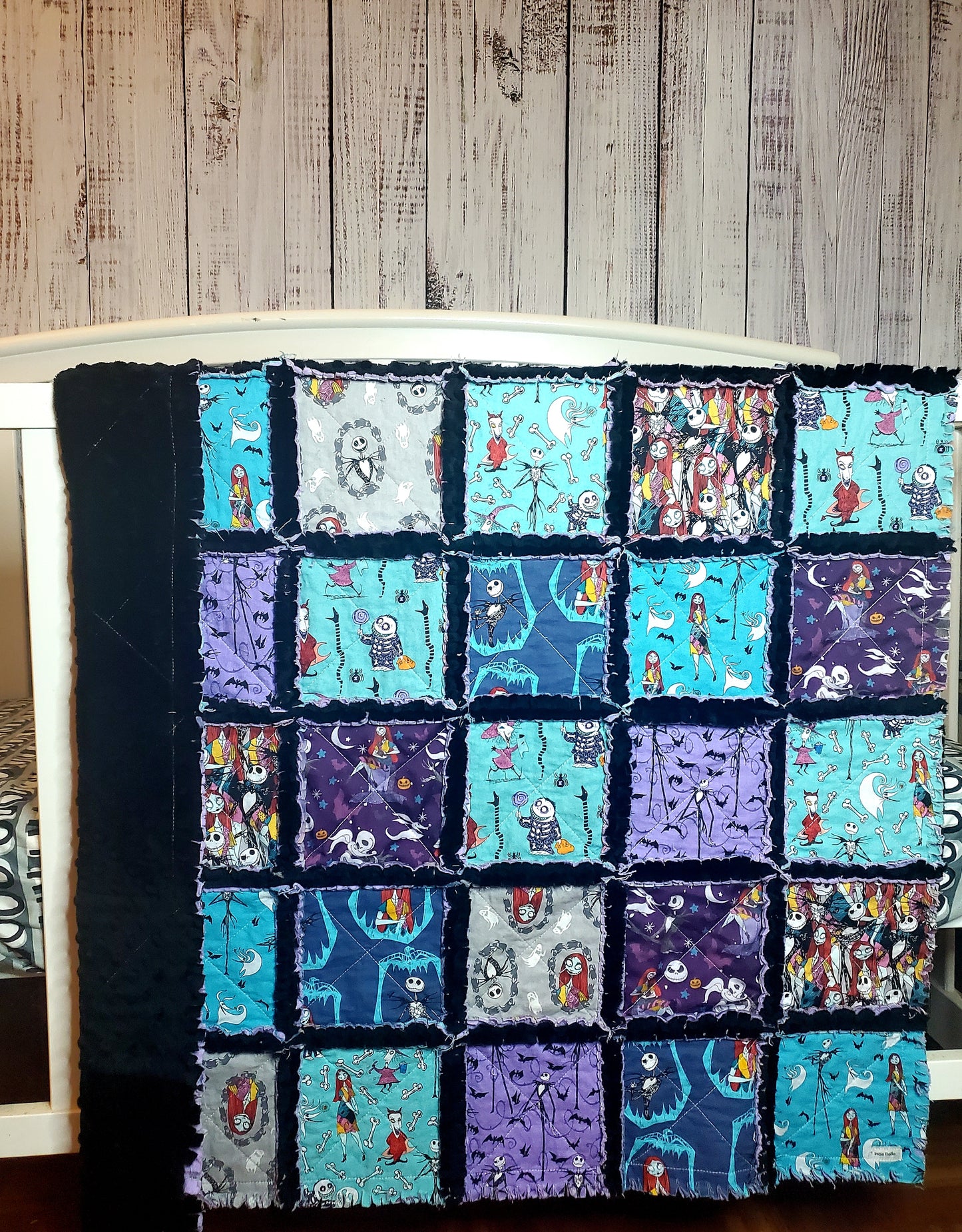 Patchwork Quilt, Handmade Quilt, Rag Quilt, Boho Quilt, NBC Quilt, Crib Quilt, Baby Shower Gift, Nightmare, Before Christmas Quilt, Baby Shower Gift, Nursery Bedding
