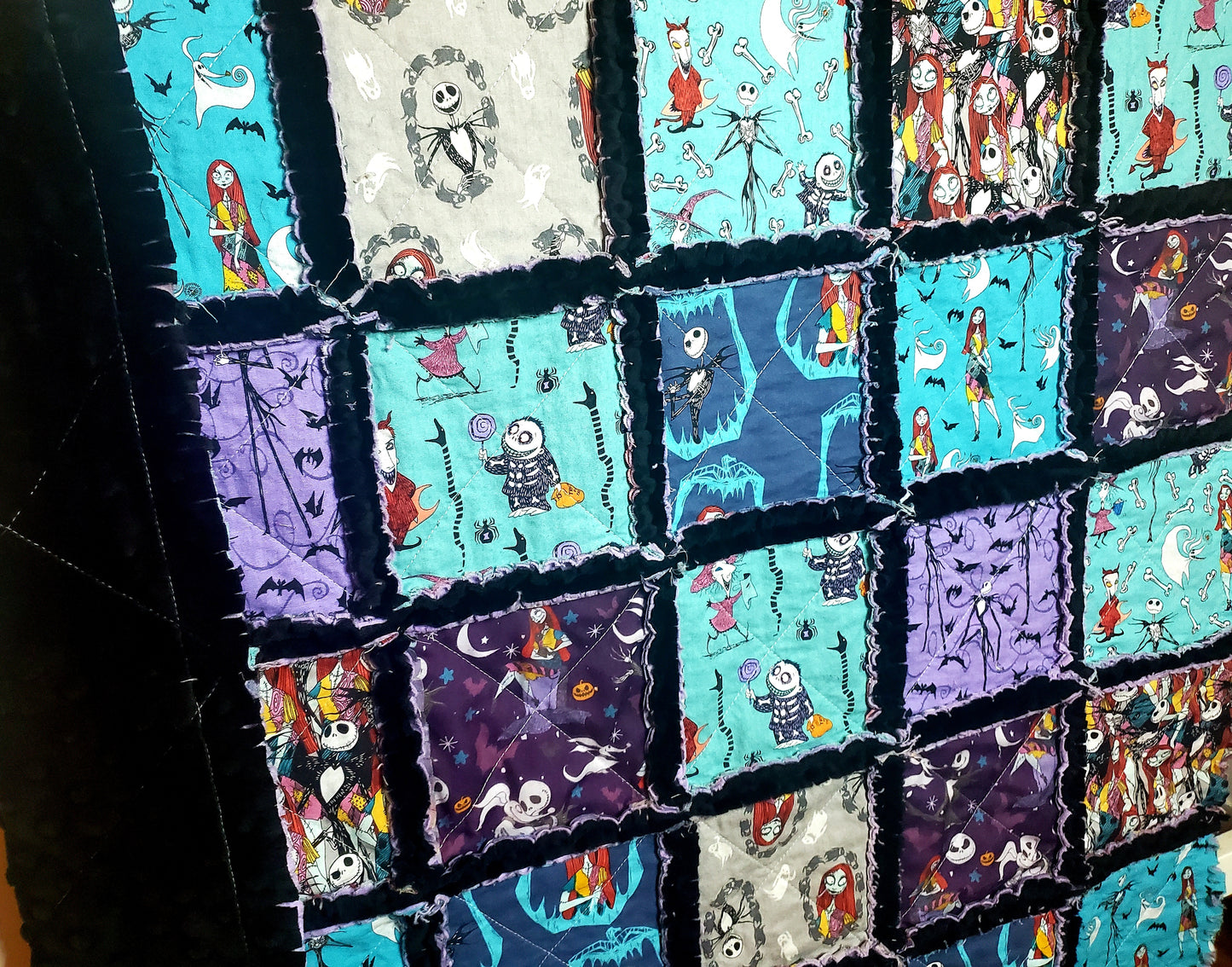 Patchwork Quilt, Handmade Quilt, Rag Quilt, Boho Quilt, NBC Quilt, Crib Quilt, Baby Shower Gift, Nightmare, Before Christmas Quilt, Baby Shower Gift, Nursery Bedding