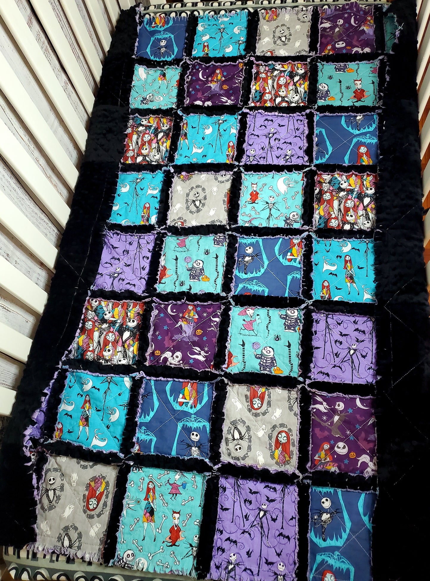 Patchwork Quilt, Handmade Quilt, Rag Quilt, Boho Quilt, NBC Quilt, Crib Quilt, Baby Shower Gift, Nightmare, Before Christmas Quilt, Baby Shower Gift, Nursery Bedding