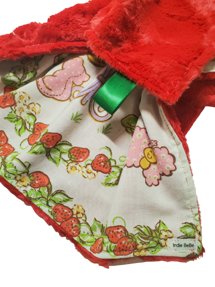 Vintage Strawberry Shortcake, Lovey for Babies, Security Blanket, Baby Lovey Blanket, Faux Fur Blanket, Ready to Ship, Baby Shower Gift