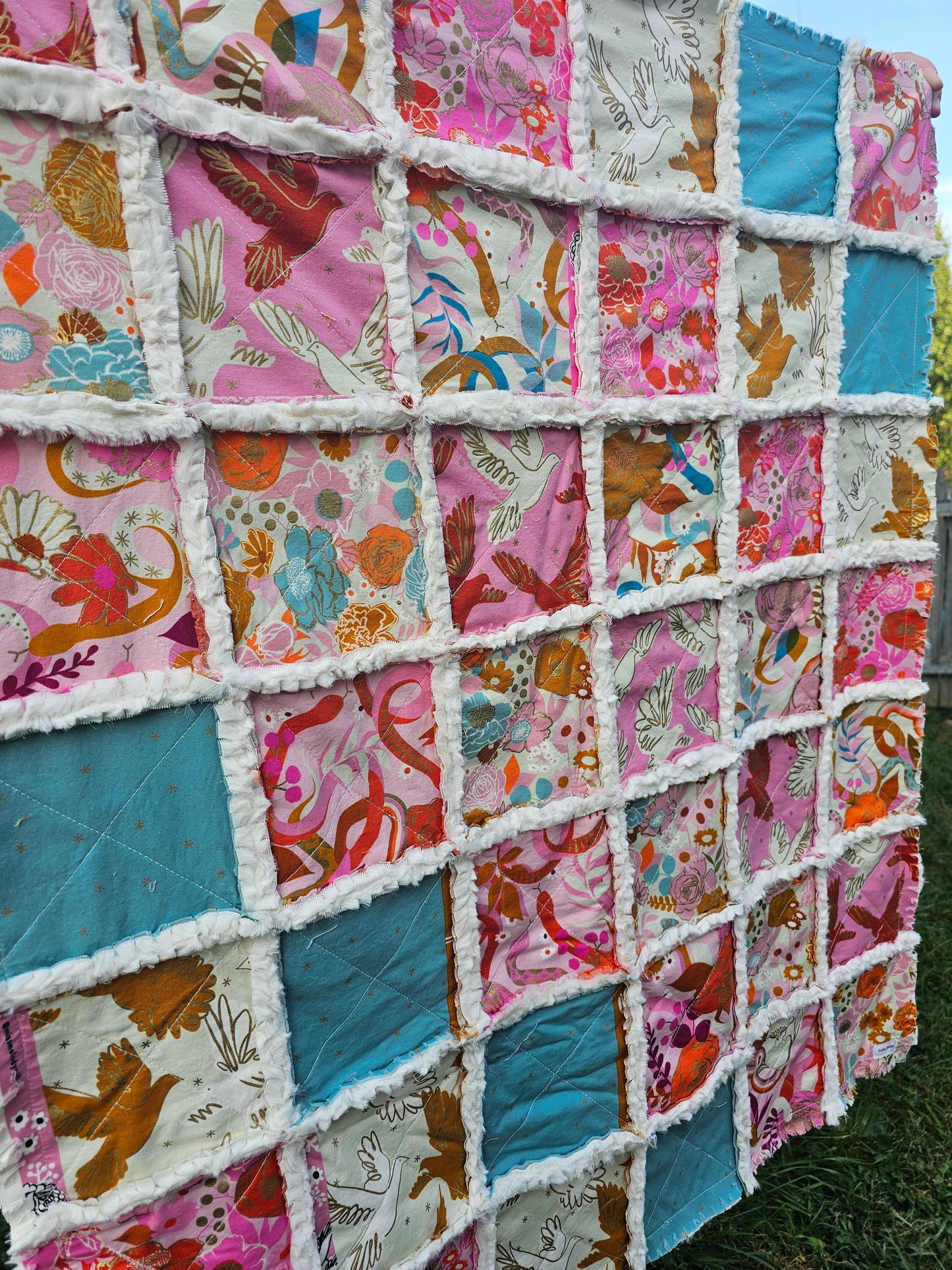 Patchwork Quilt, Handmade Quilt, Minky Rag Quilt, Floral, Baby Bedding, Baby Quilt, Boho Quilt, Mini Crib Quilt, Crib Quilt, Lovey Blanket