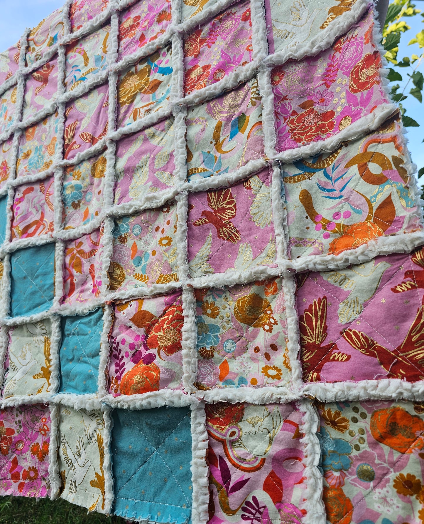 Patchwork Quilt, Handmade Quilt, Minky Rag Quilt, Floral, Baby Bedding, Baby Quilt, Boho Quilt, Mini Crib Quilt, Crib Quilt, Lovey Blanket