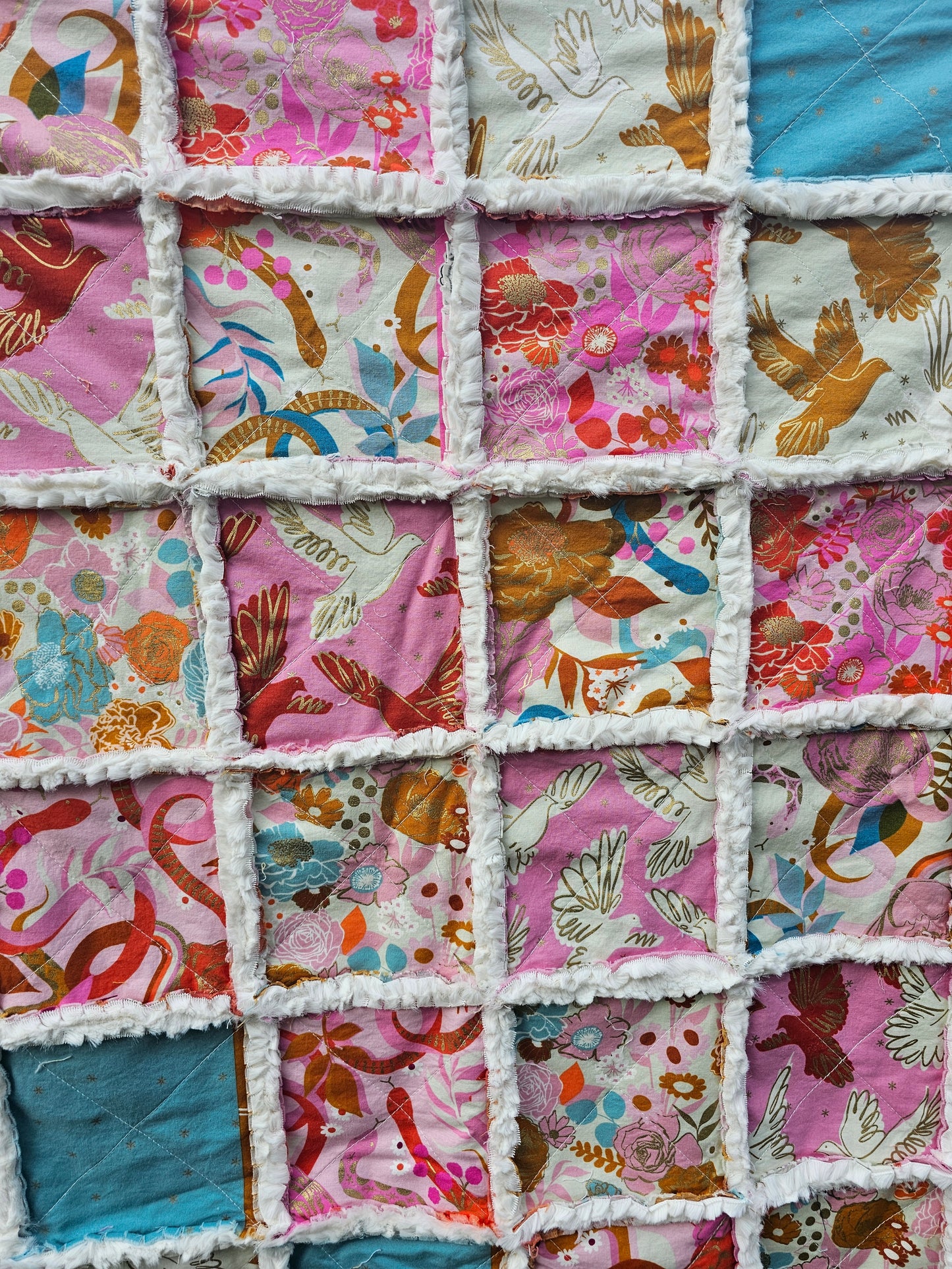 Patchwork Quilt, Handmade Quilt, Minky Rag Quilt, Floral, Baby Bedding, Baby Quilt, Boho Quilt, Mini Crib Quilt, Crib Quilt, Lovey Blanket