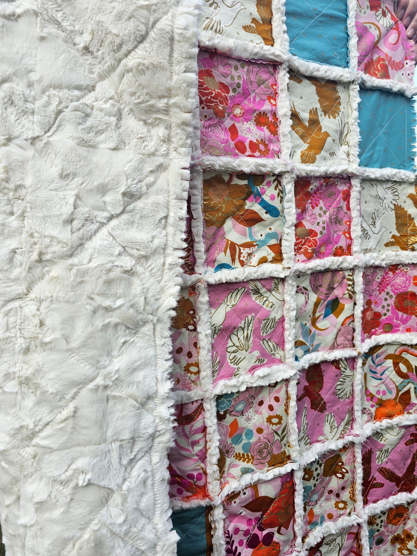 Patchwork Quilt, Handmade Quilt, Minky Rag Quilt, Floral, Baby Bedding, Baby Quilt, Boho Quilt, Mini Crib Quilt, Crib Quilt, Lovey Blanket