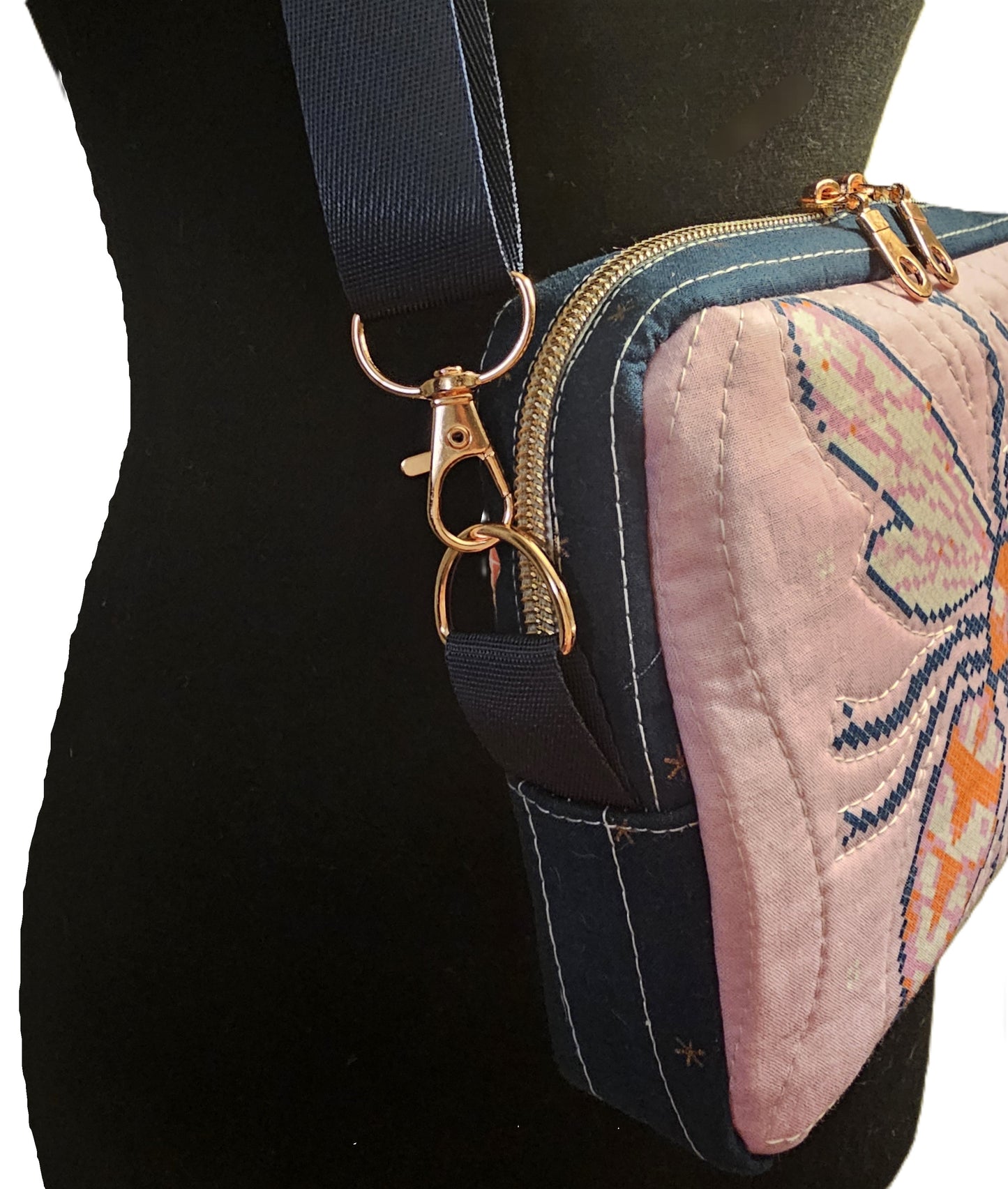 Crossbody Purse, Ruby Star Society, Gift for Girls, Bee Purse, Quilted Bag, Handmade Crossbody, Pink and Navy, Rose Gold Bag, Bee Crossbody