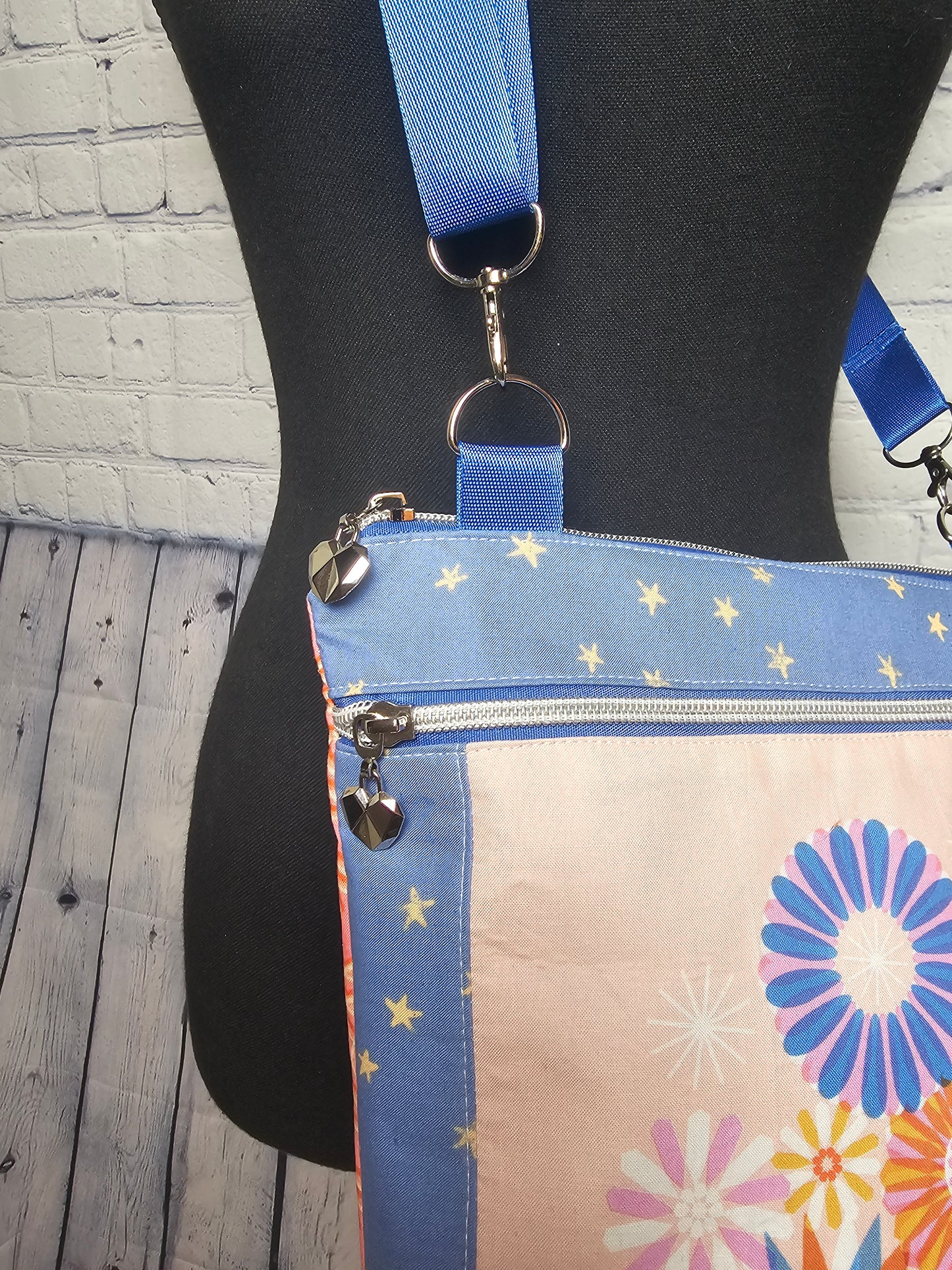 Crossbody Purse, Ruby Star Society, Gift for Girls, Floral Purse, Quilted Bag, Handmade Crossbody, Pink and Blue, Floral Panel Bag