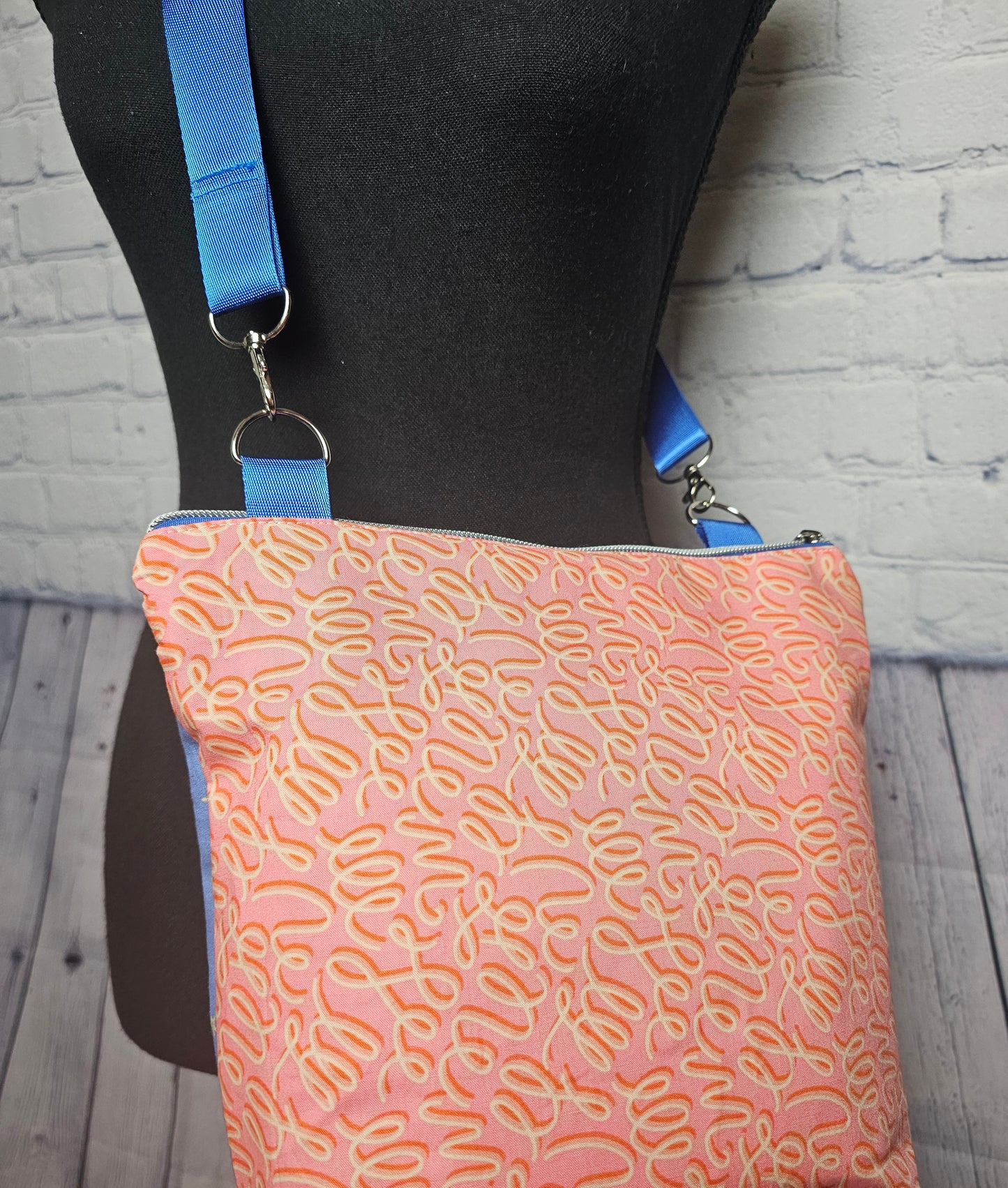 Crossbody Purse, Ruby Star Society, Gift for Girls, Floral Purse, Quilted Bag, Handmade Crossbody, Pink and Blue, Floral Panel Bag