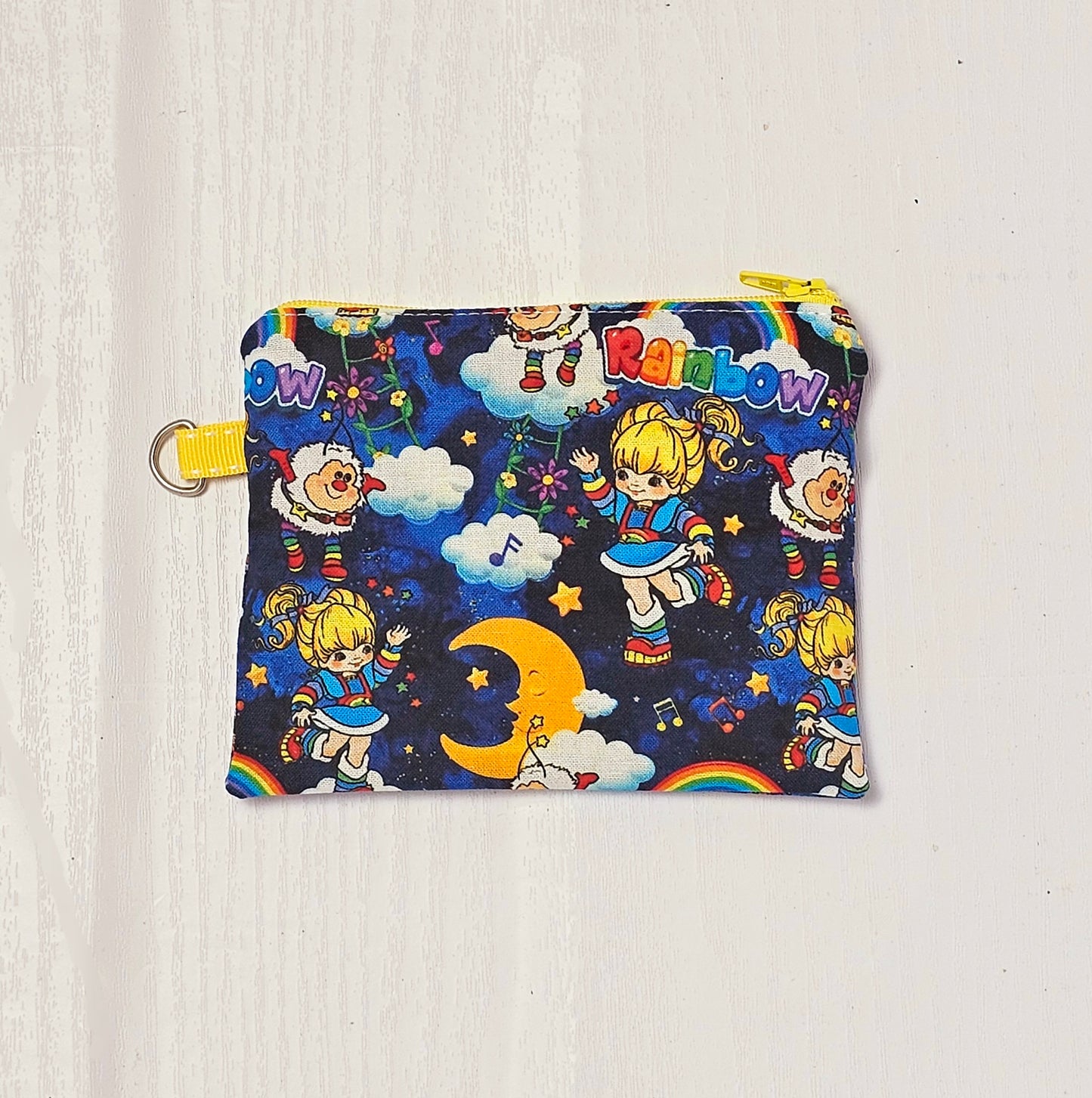 Small Fabric Zipper Pouch, Purse organizer, Vintage Rainbow Brite, Handmade Lined Zipper Pouch, Gift Card Coin Bag, Rainbow Purse, 1980s