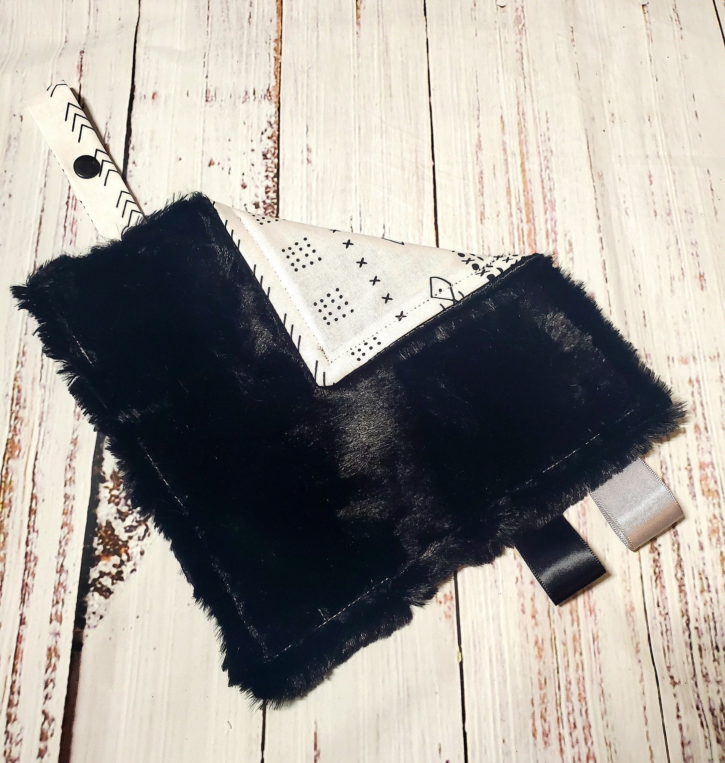 Crinkle Lovey, Black and White Mudcloth, Paci Holder, Mini Lovey, Pacifier Lovey, Pacifier Keeper, Baby Shower Gift, Handmade Baby Blanket
