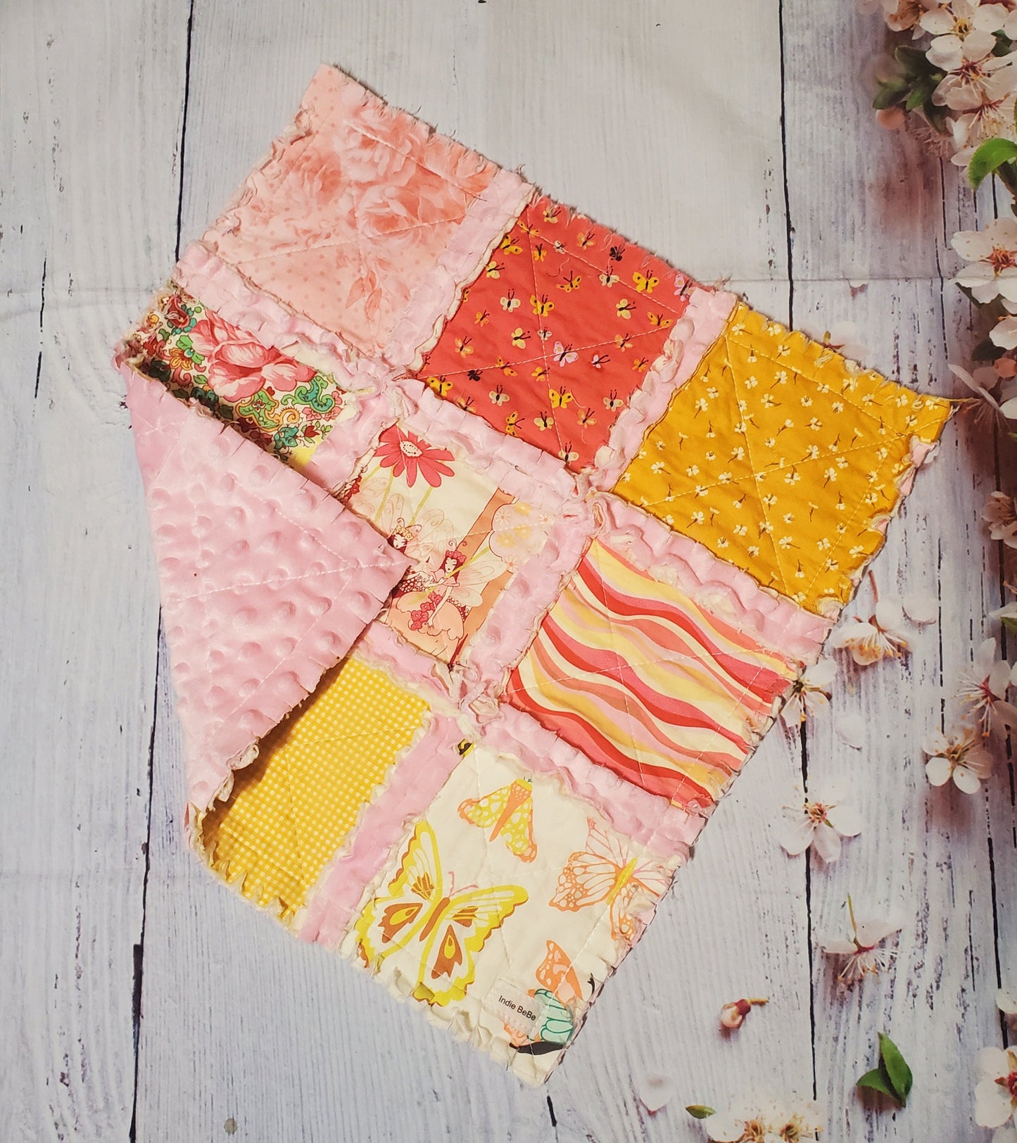 Handmade Quilt, Alexander Henry Sprites of Tillbrook, Security Blanket, Crib Quilt, Ready to Ship, Baby Shower Gift, Rag Quilt, Fairy Quilt