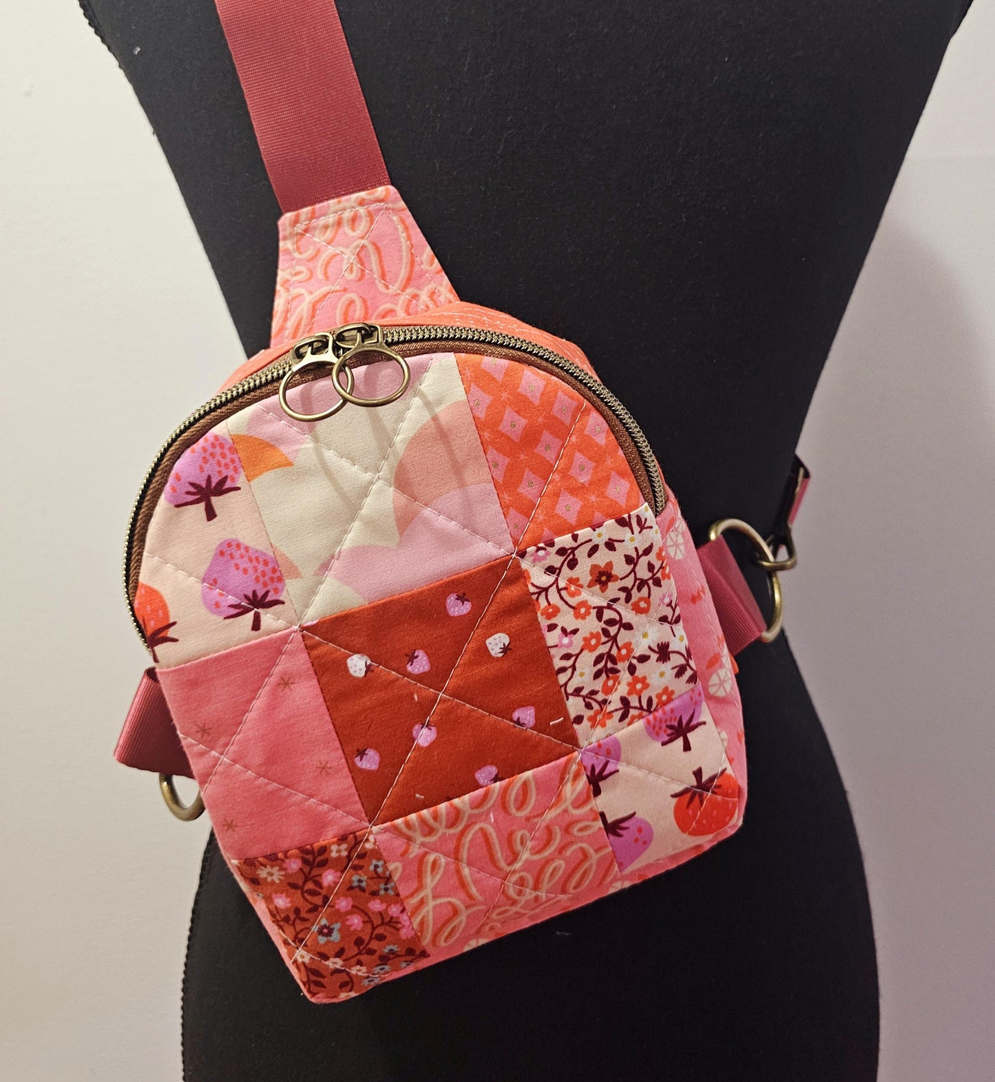 Mini Sling Backpack, Crossbody Backpack, Patchwork Purse, Ruby Star Society, Gift for Girls, Christmas Gift, Strawberry & Friends, Mav Sling
