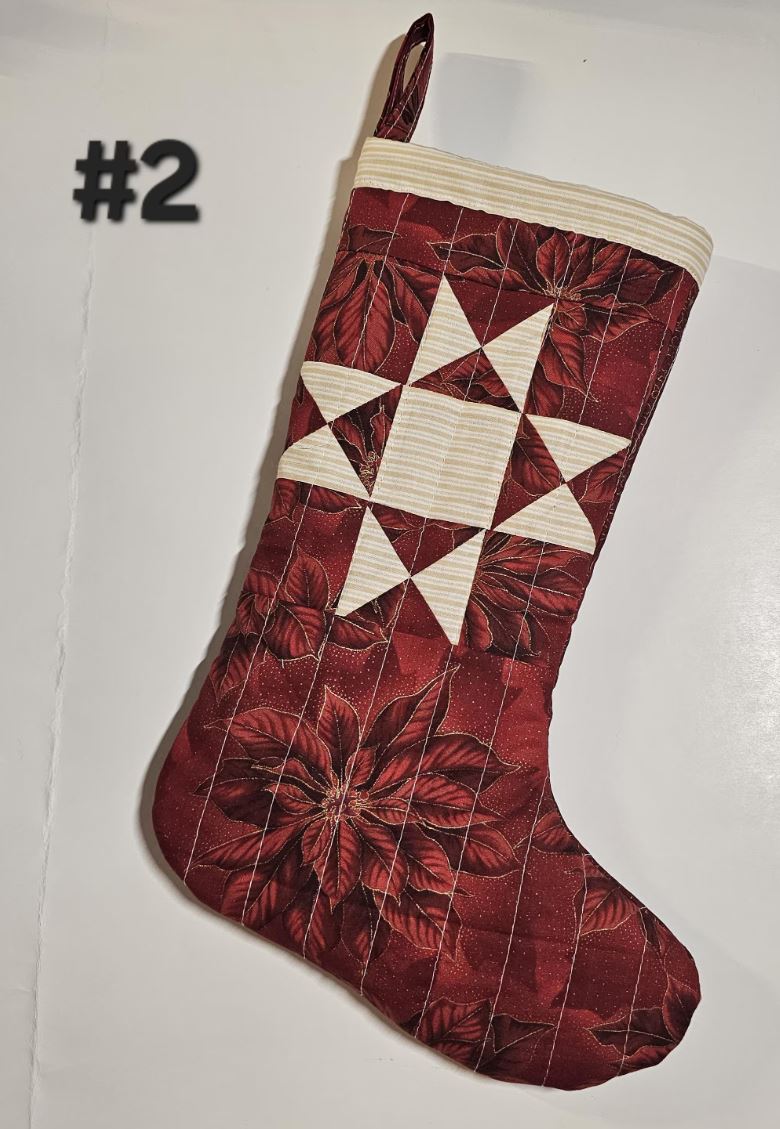 One (1) Quilted Christmas Stocking, Country Stocking, Farmhouse Christmas Stocking, Handmade Christmas Stocking, Patchwork Quilt Stocking (Copy)