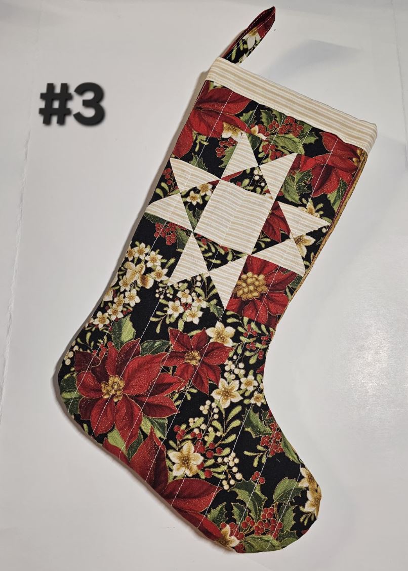 One (1) Quilted Christmas Stocking, Country Stocking, Farmhouse Christmas Stocking, Handmade Christmas Stocking, Patchwork Quilt Stocking (Copy)