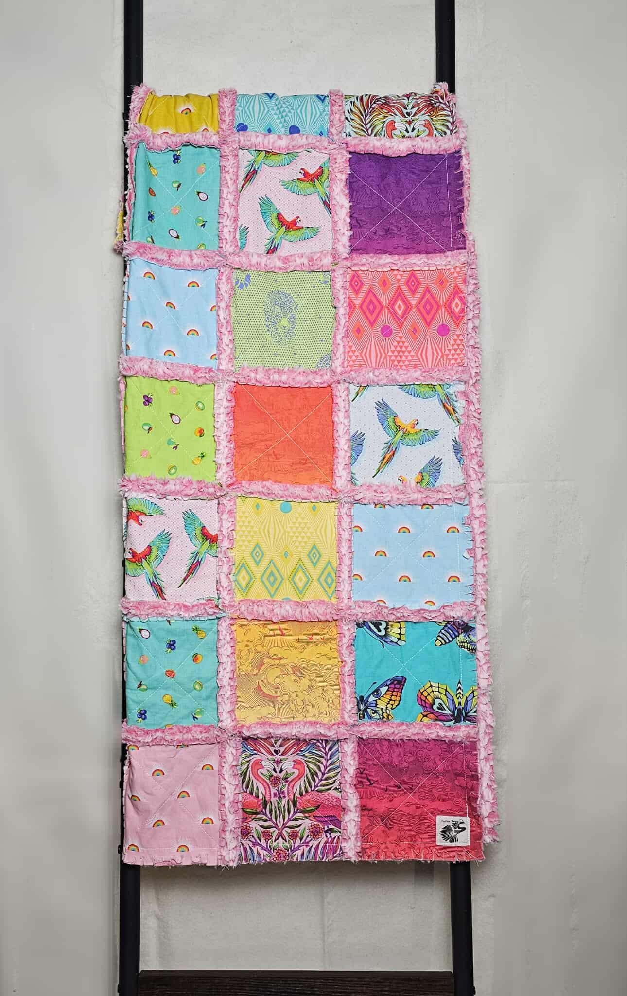 Handmade Quilt, Patchwork Quilt, Crib Bedding, Tula Pink Daydreamer, Rag Quilt, Flamingo Blanket, Crib Quilt, Baby Shower Gift, Lilly Baby