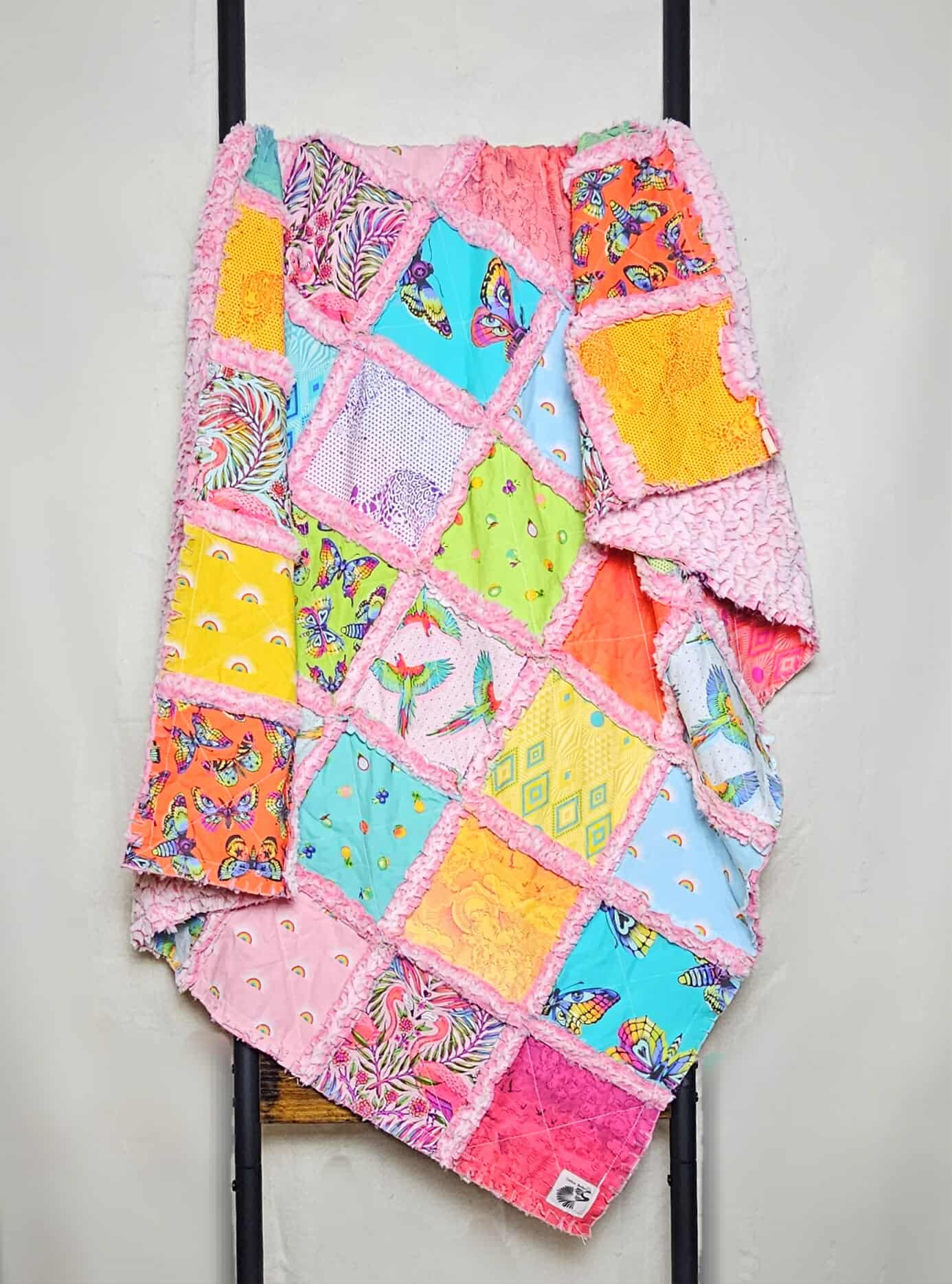 Handmade Quilt, Patchwork Quilt, Crib Bedding, Tula Pink Daydreamer, Rag Quilt, Flamingo Blanket, Crib Quilt, Baby Shower Gift, Lilly Baby