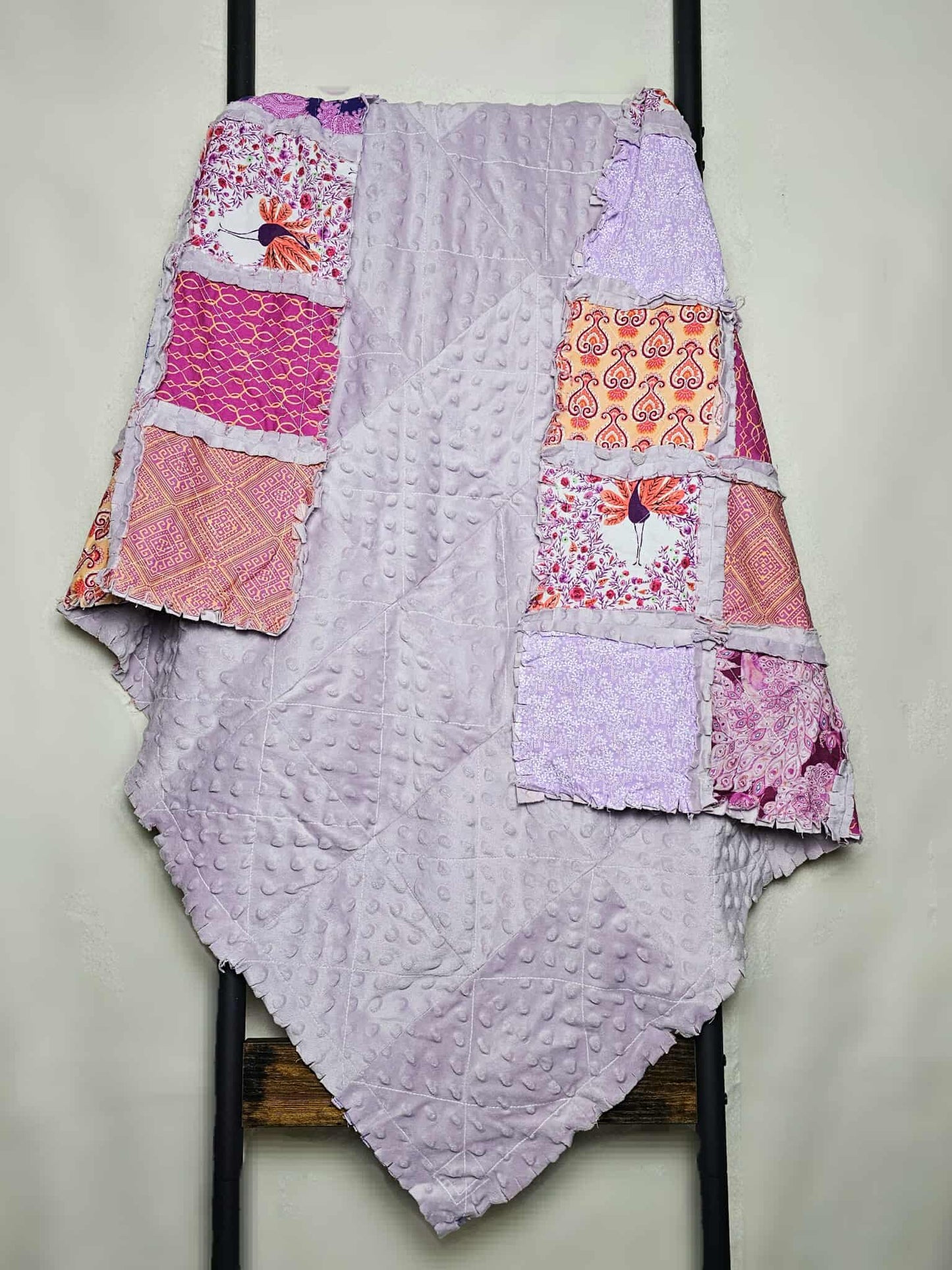 Purple and Pink Peacocks Crib Bedding Minky Rag Quilt, Floral, Baby Bedding, Baby Girl Quilt, Crib Bedding, Minky Blanket, Nursery Bedding