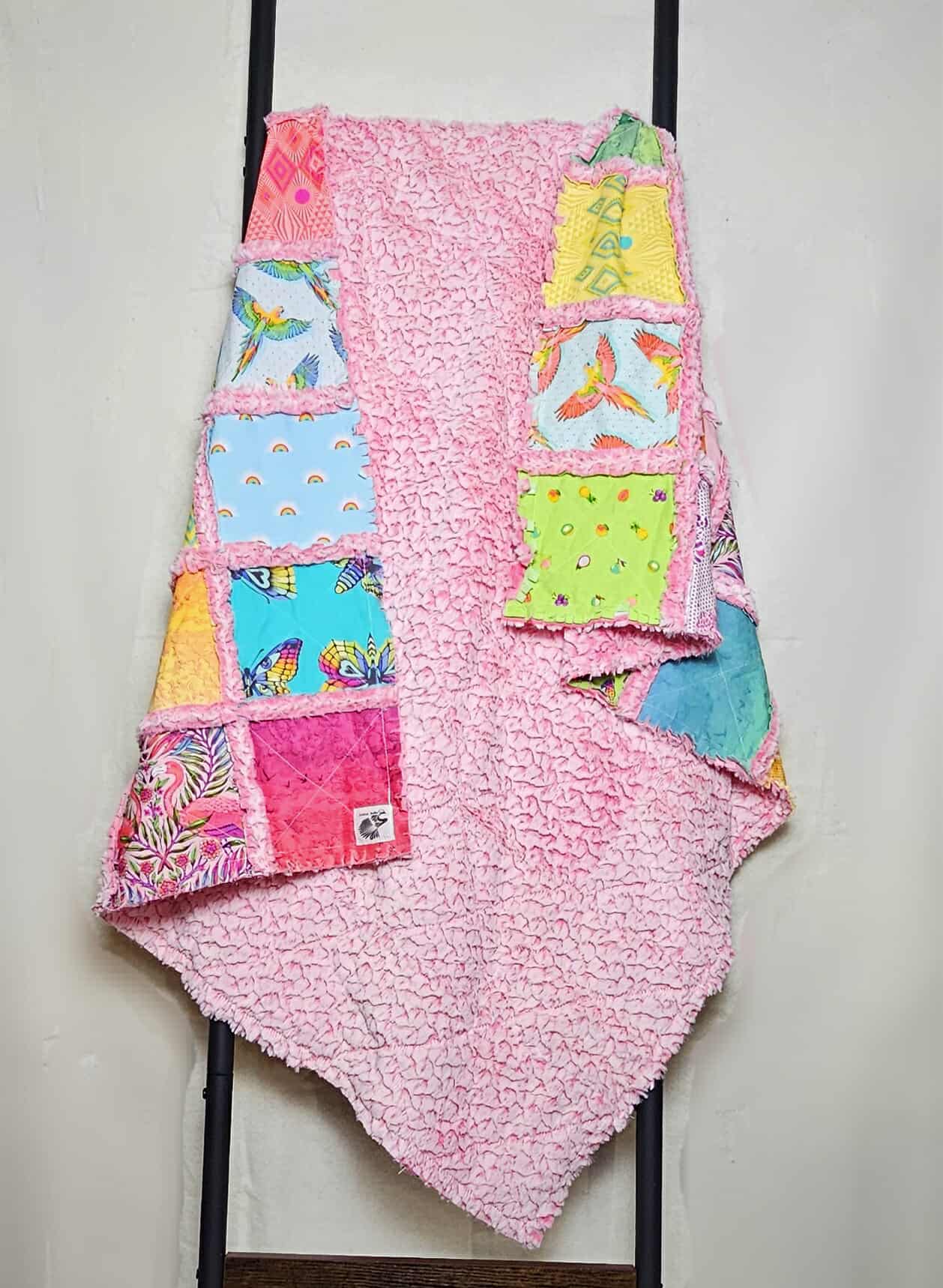 Handmade Quilt, Patchwork Quilt, Crib Bedding, Tula Pink Daydreamer, Rag Quilt, Flamingo Blanket, Crib Quilt, Baby Shower Gift, Lilly Baby