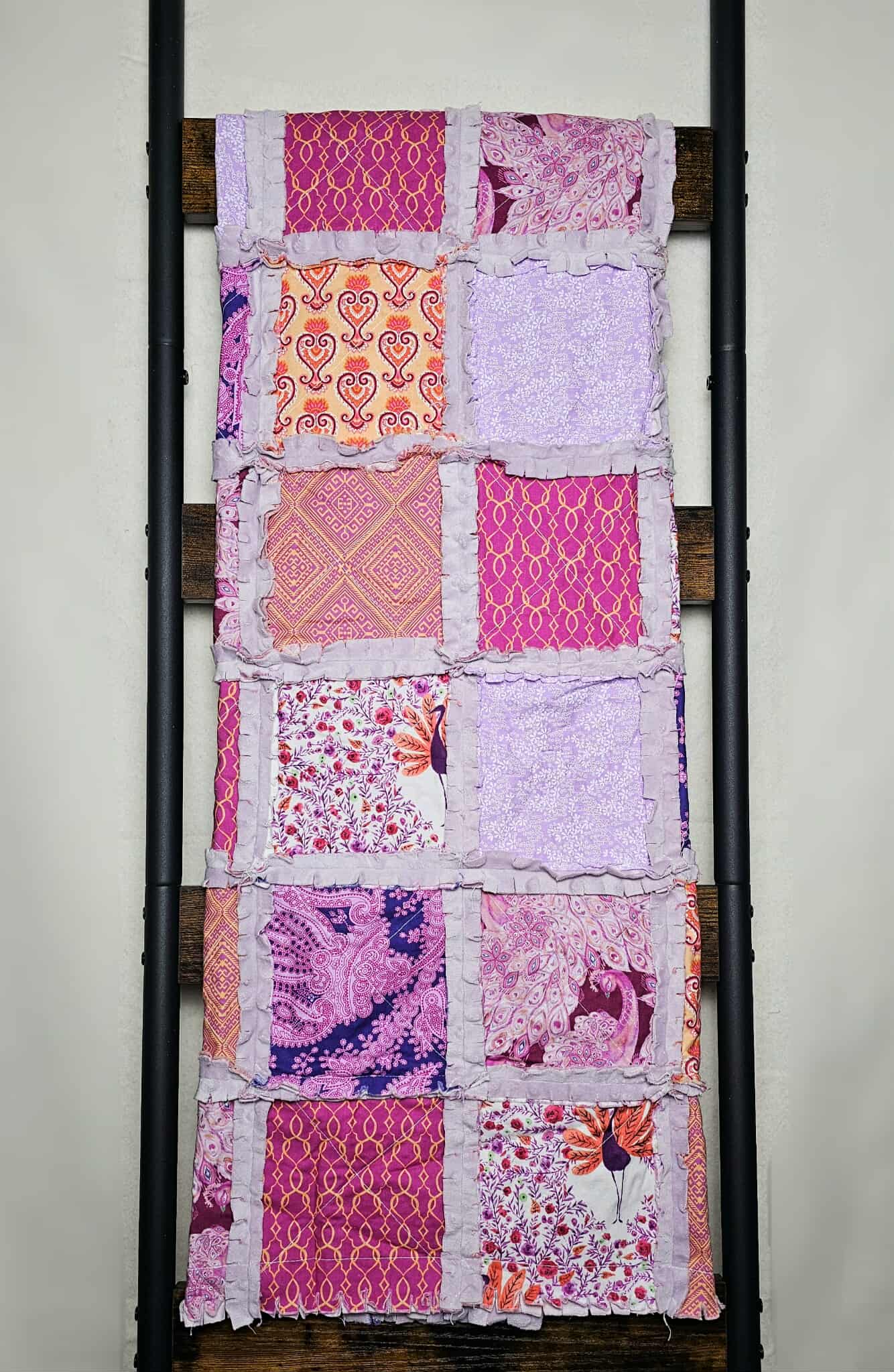 Purple and Pink Peacocks Crib Bedding Minky Rag Quilt, Floral, Baby Bedding, Baby Girl Quilt, Crib Bedding, Minky Blanket, Nursery Bedding