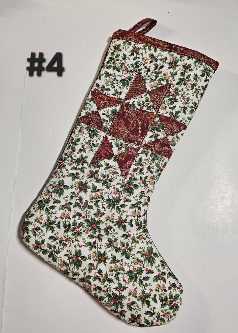 One (1) Quilted Christmas Stocking, Country Stocking, Farmhouse Christmas Stocking, Handmade Christmas Stocking, Patchwork Quilt Stocking (Copy)