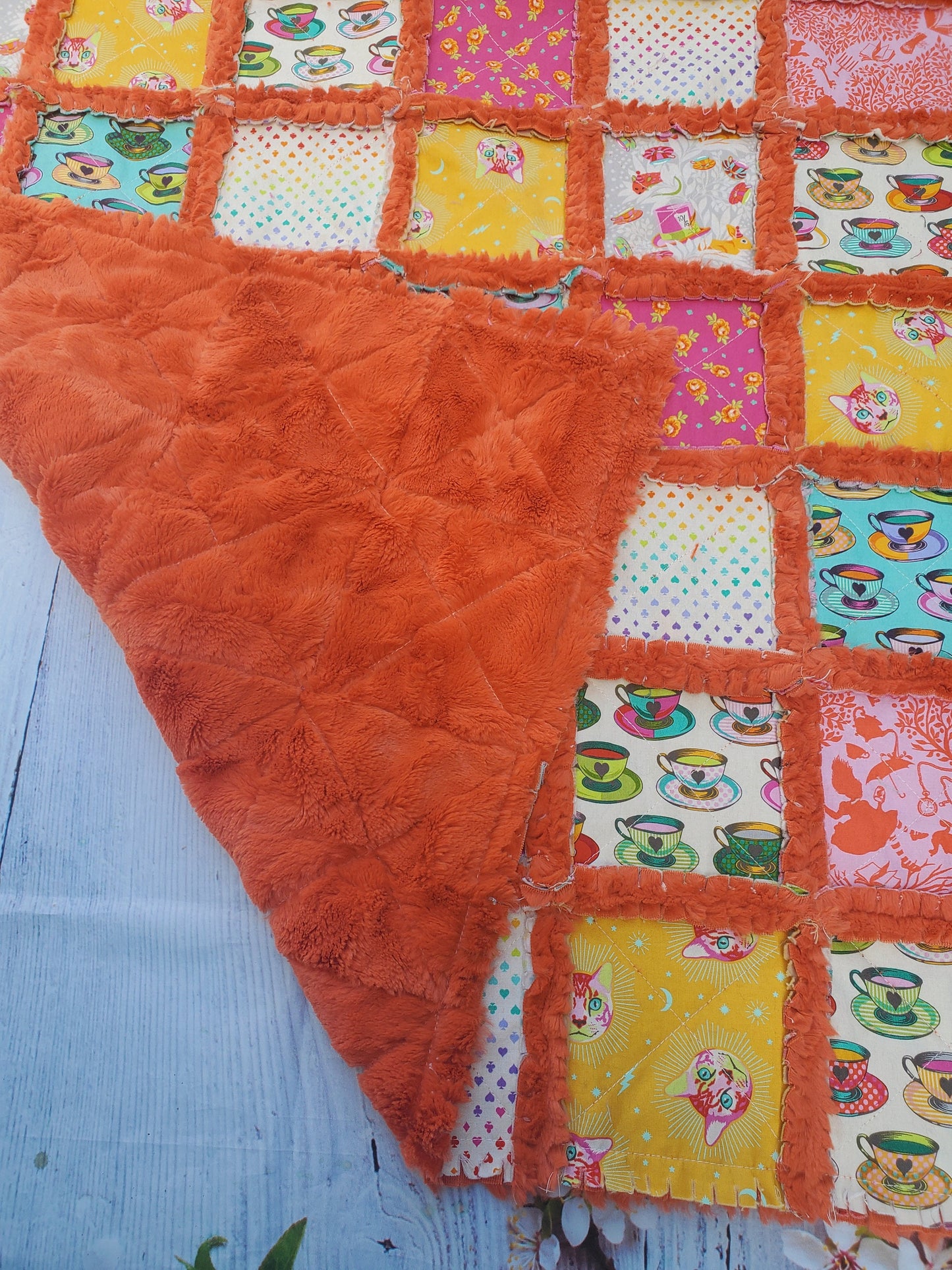 Handmade Quilt, Patchwork Quilt, Crib Quilt, Minky Rag Quilt, Alice in Wonderland, Baby Quilt, Baby Shower Gift, Lovey Blanket, Boho Quilt