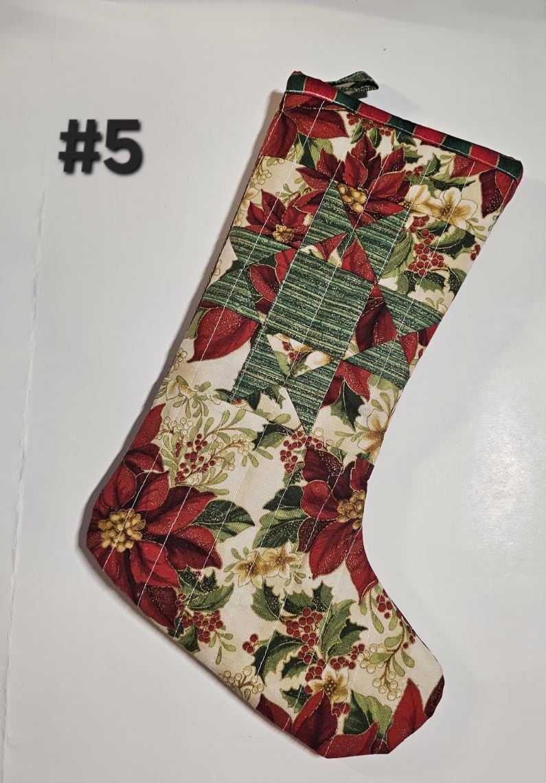One (1) Quilted Christmas Stocking, Country Stocking, Farmhouse Christmas Stocking, Handmade Christmas Stocking, Patchwork Quilt Stocking (Copy)