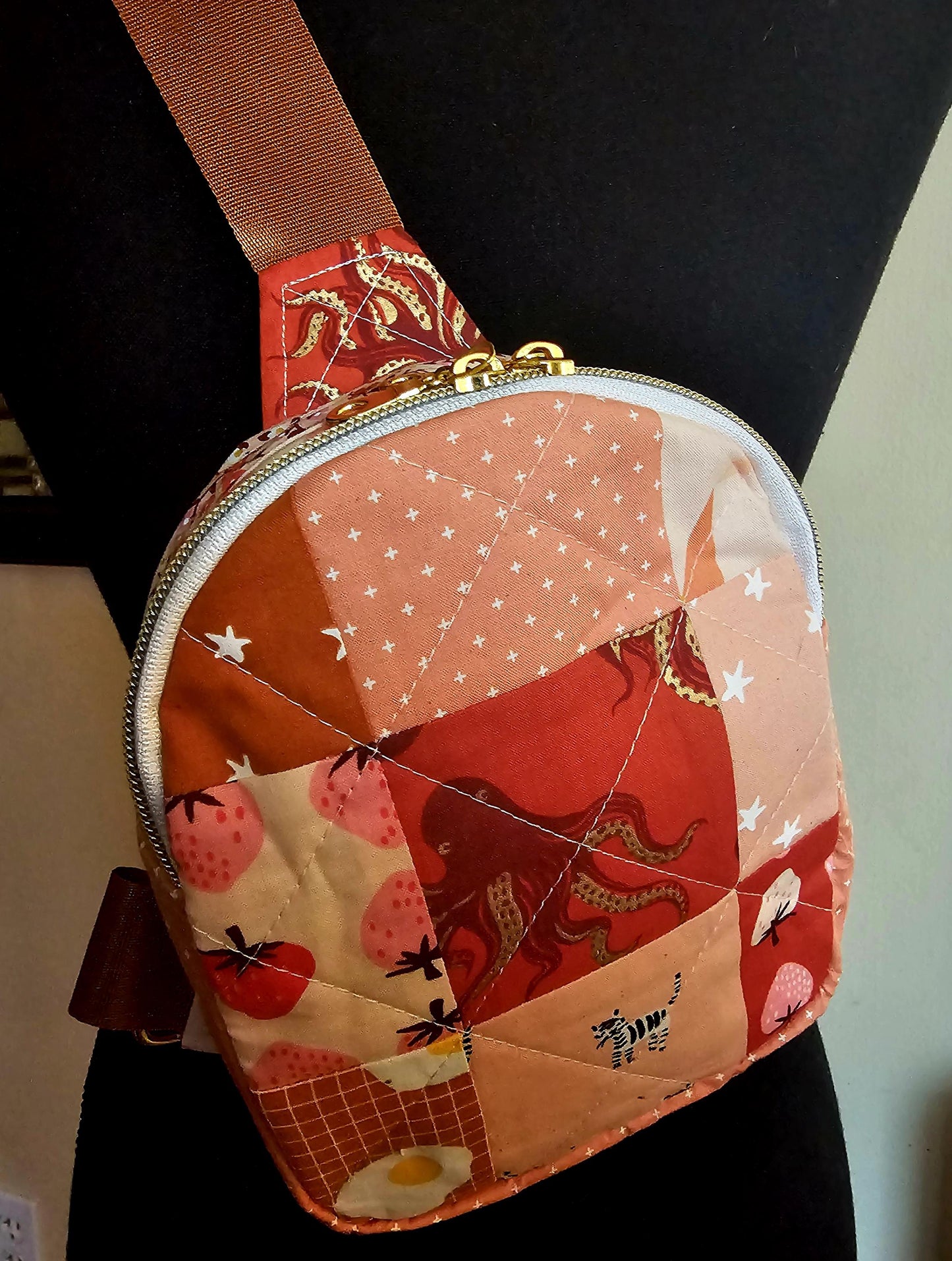 Mini Sling Backpack, Crossbody Backpack, Patchwork Purse, Ruby Star Society, Gift for Girls, Christmas Gift, Strawberry & Friends, Mav Sling