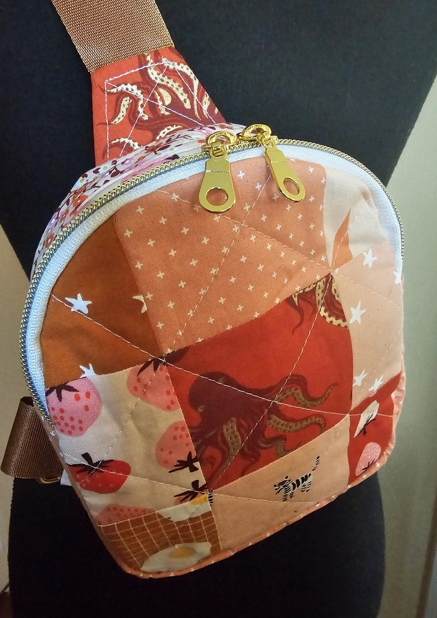 Mini Sling Backpack, Crossbody Backpack, Patchwork Purse, Ruby Star Society, Gift for Girls, Christmas Gift, Strawberry & Friends, Mav Sling