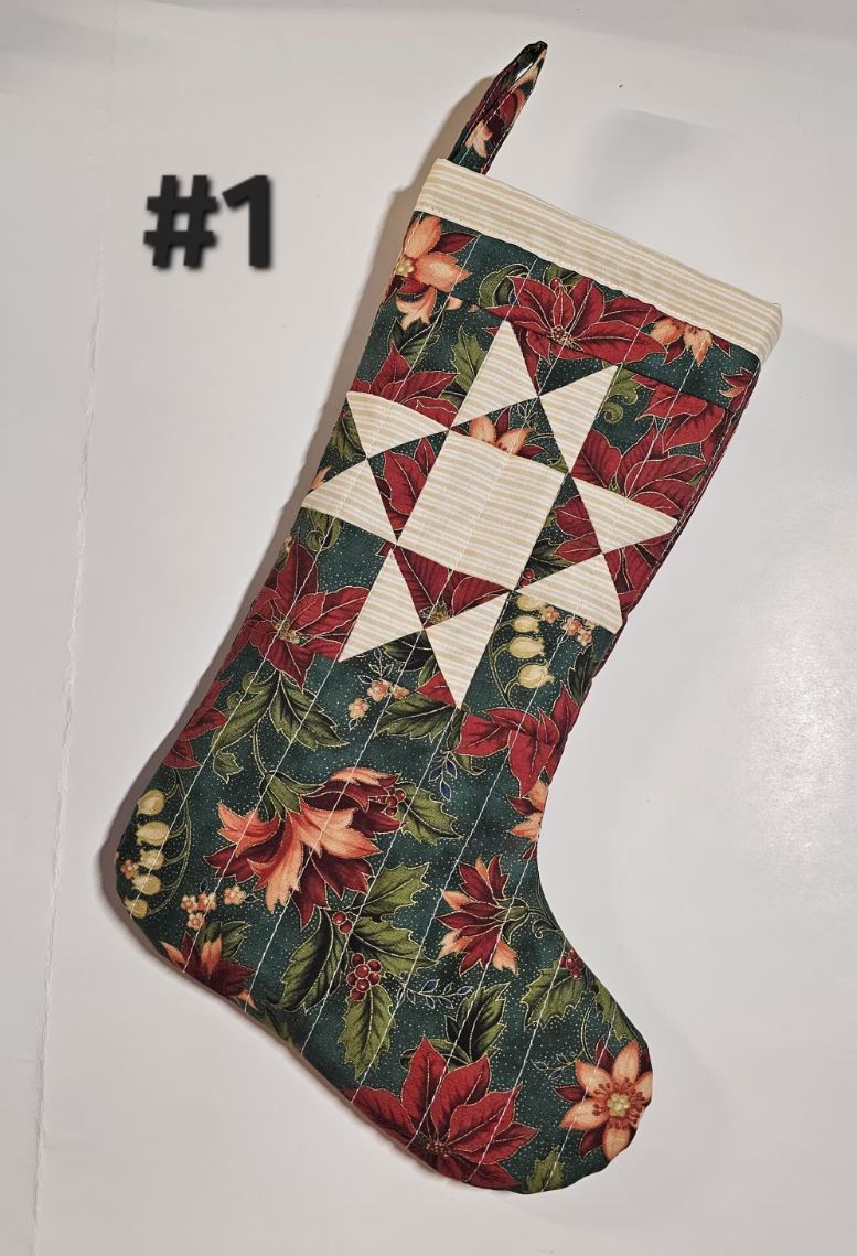 One (1) Quilted Christmas Stocking, Country Stocking, Farmhouse Christmas Stocking, Handmade Christmas Stocking, Patchwork Quilt Stocking (Copy)