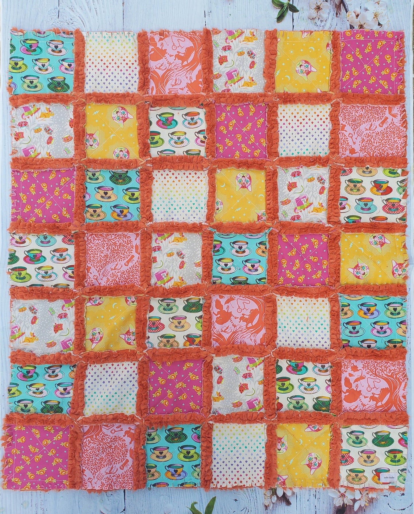 Handmade Quilt, Patchwork Quilt, Crib Quilt, Minky Rag Quilt, Alice in Wonderland, Baby Quilt, Baby Shower Gift, Lovey Blanket, Boho Quilt