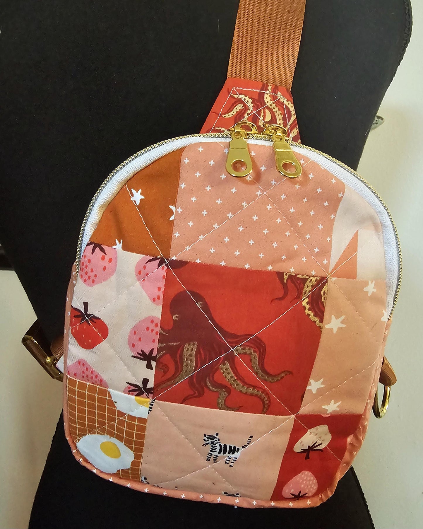 Mini Sling Backpack, Crossbody Backpack, Patchwork Purse, Ruby Star Society, Gift for Girls, Christmas Gift, Strawberry & Friends, Mav Sling