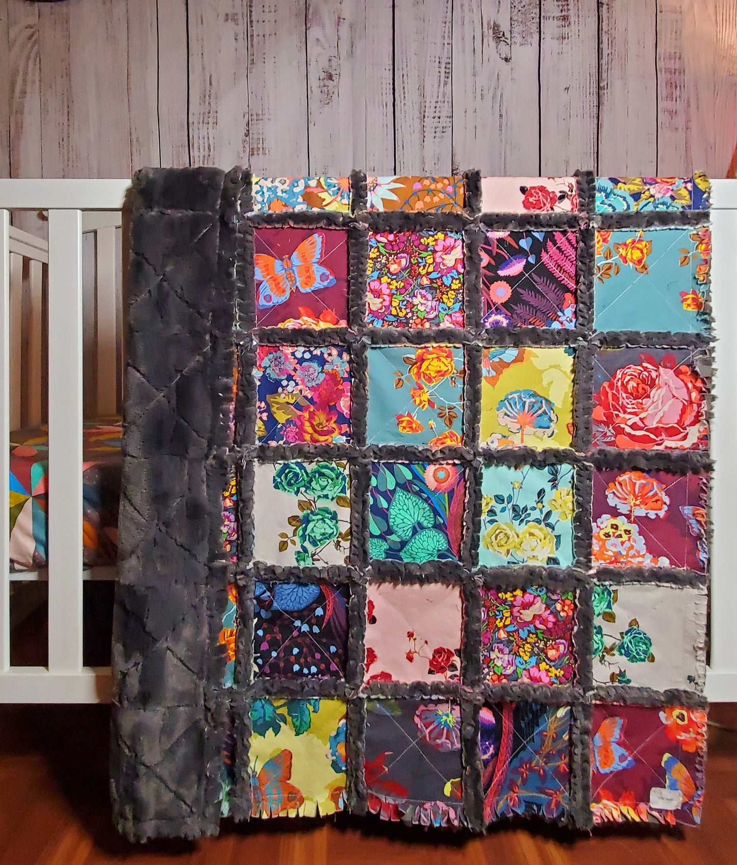 Handmade Quilt for Sale, Baby Shower Gift, Bohemian Rag Quilt, Floral Blanket, Baby Bedding, Baby Girl Quilt, Crib Quilt, Boho Baby Quilt