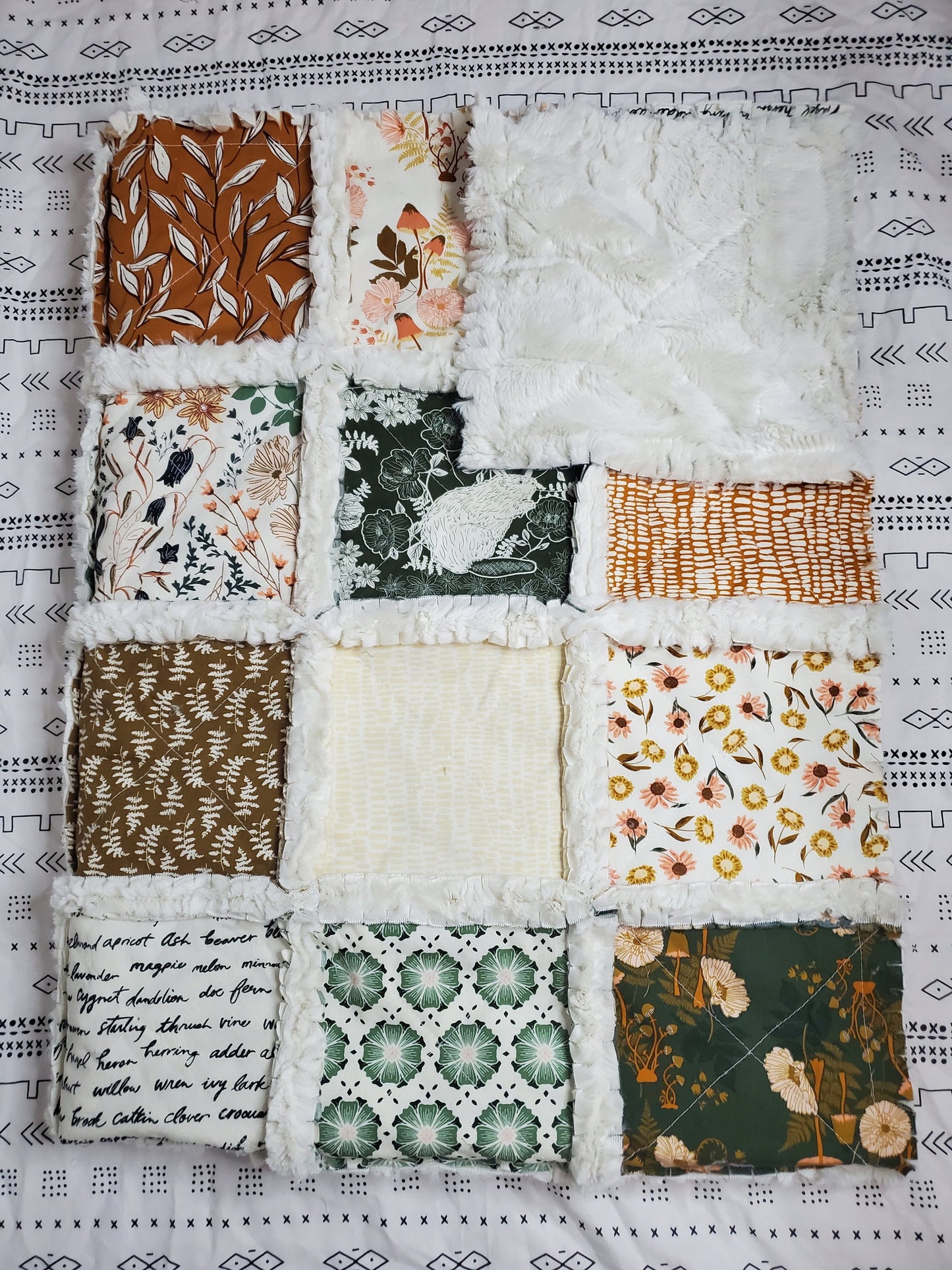 Woodland Quilt, Baby Quilt, Patchwork Crib Quilt, Minky Rag Quilt, Woodland Animals Quilt, Baby Girl Quilt, Crib Bedding, Nursery Bedding