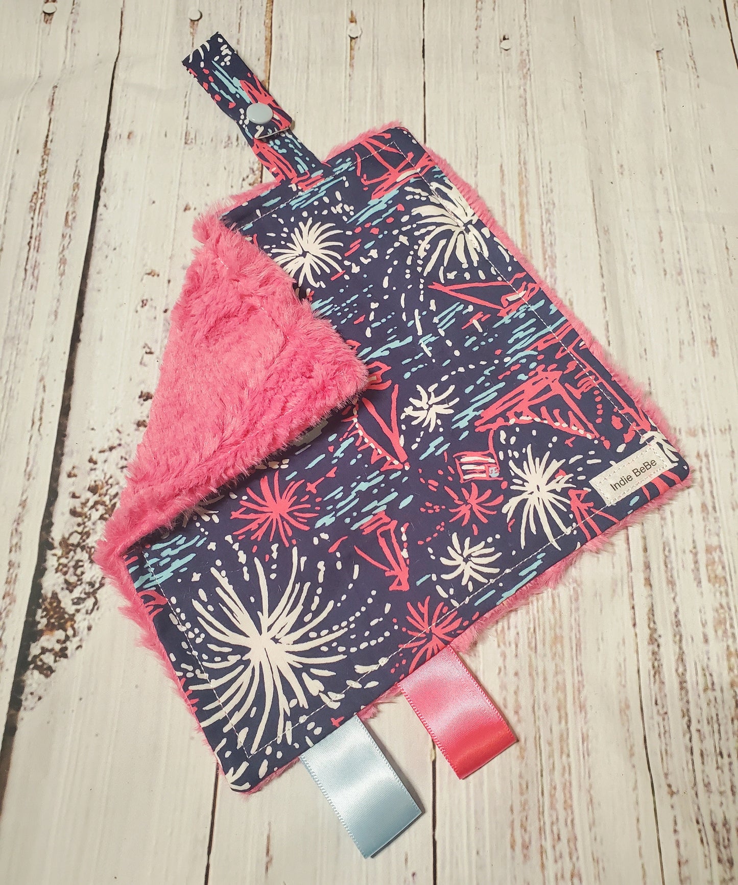 Crinkle Lovey, Sparks Fly, Mini Lovey, Lilly Pacifier Holder, 4th of July, Pacifier Keeper, Pacifier Lovey, Baby Girl Gift, Baby Shower Gift