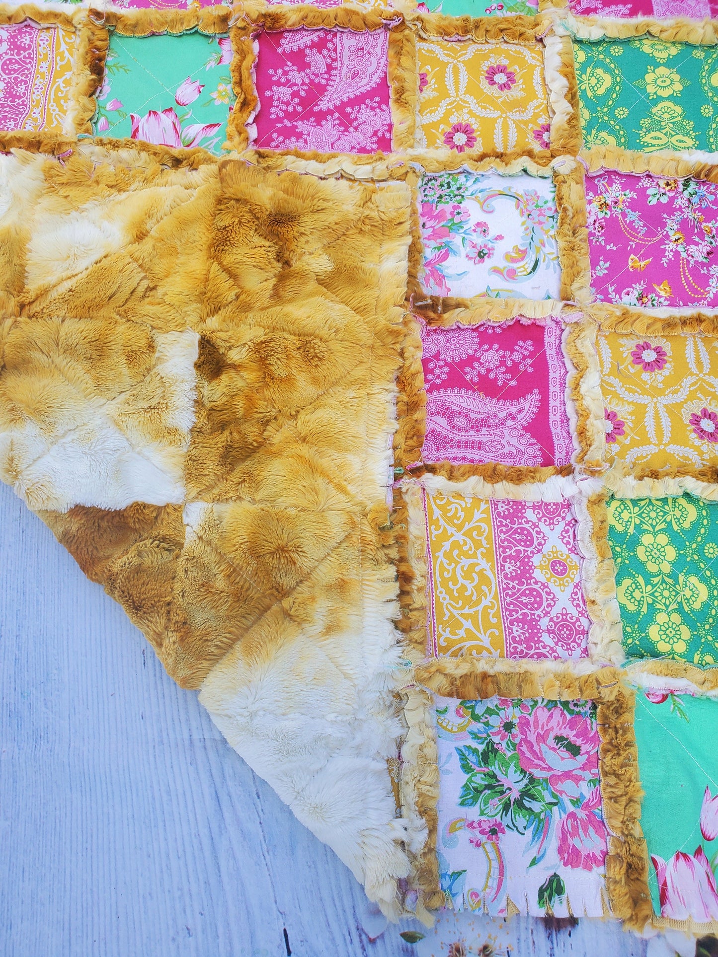 Patchwork Quilt, Handmade Quilt, Minky Rag Quilt, Floral, Baby Bedding, Baby Quilt, Boho Quilt, Mini Crib Quilt, Crib Quilt, Lovey Blanket