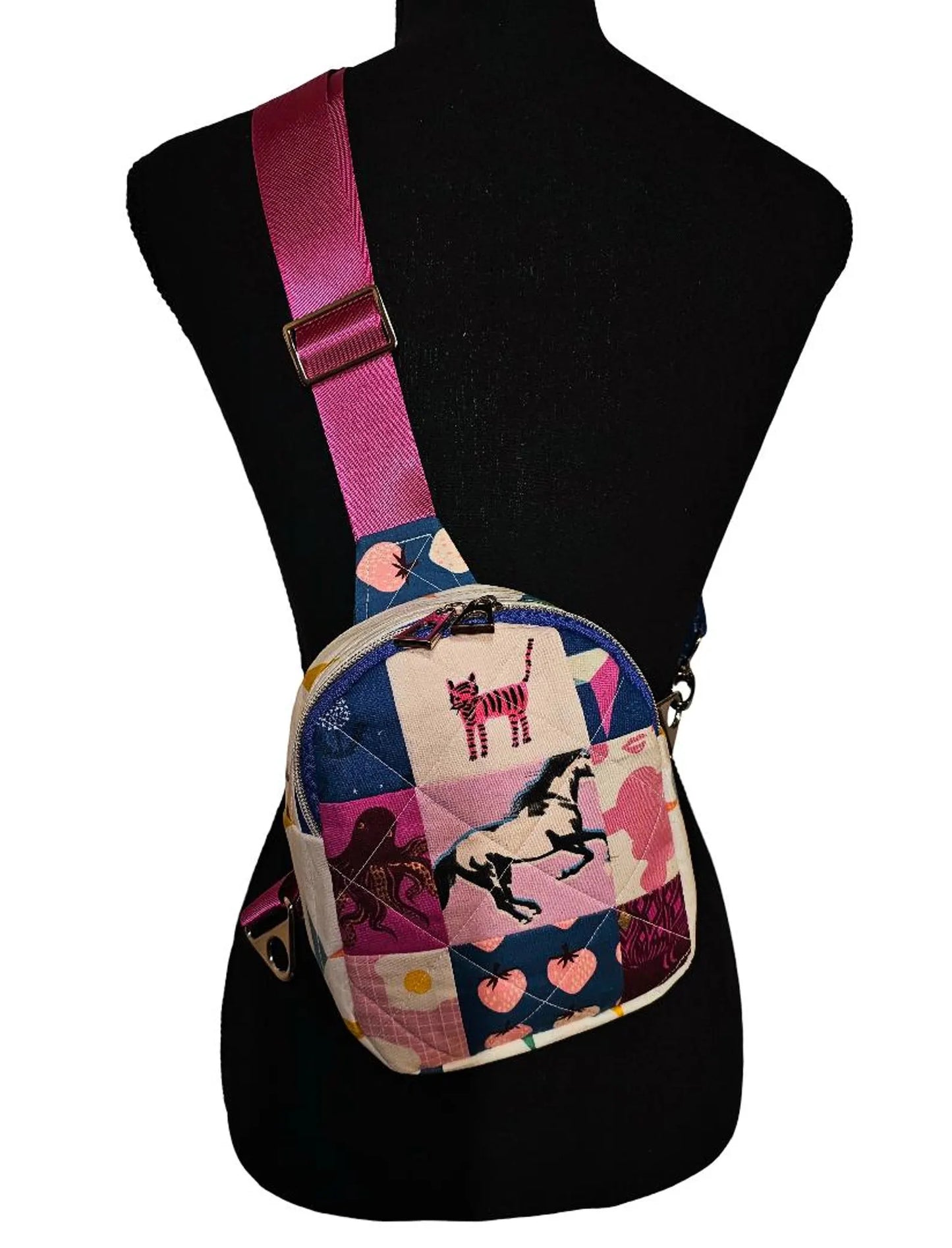 Mini Sling Backpack, Crossbody Backpack, Patchwork Purse, Ruby Star Society, Gift for Girls, Christmas Gift, Strawberry & Friends, Mav Sling