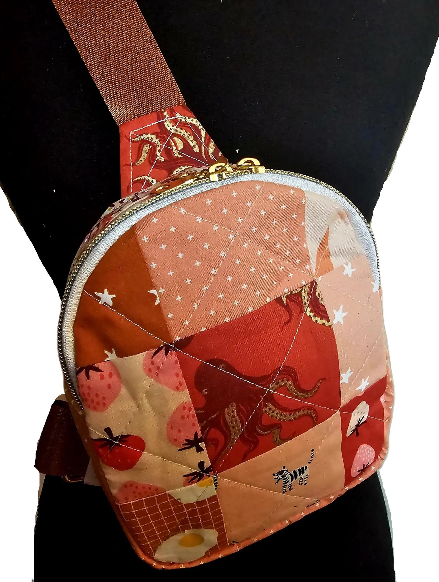 Mini Sling Backpack, Crossbody Backpack, Patchwork Purse, Ruby Star Society, Gift for Girls, Christmas Gift, Strawberry & Friends, Mav Sling