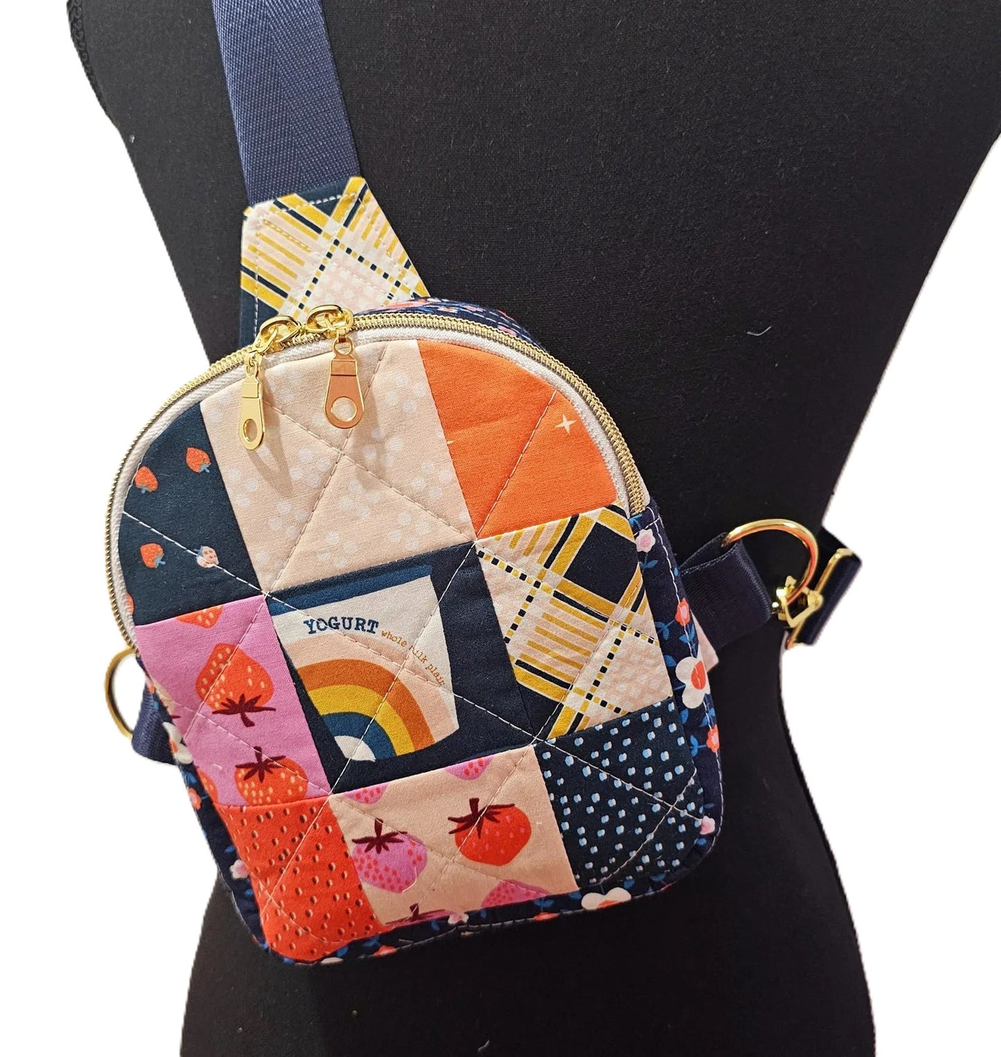 Mini Sling Backpack, Crossbody Backpack, Patchwork Purse, Ruby Star Society, Gift for Girls, Christmas Gift, Strawberry & Friends, Mav Sling