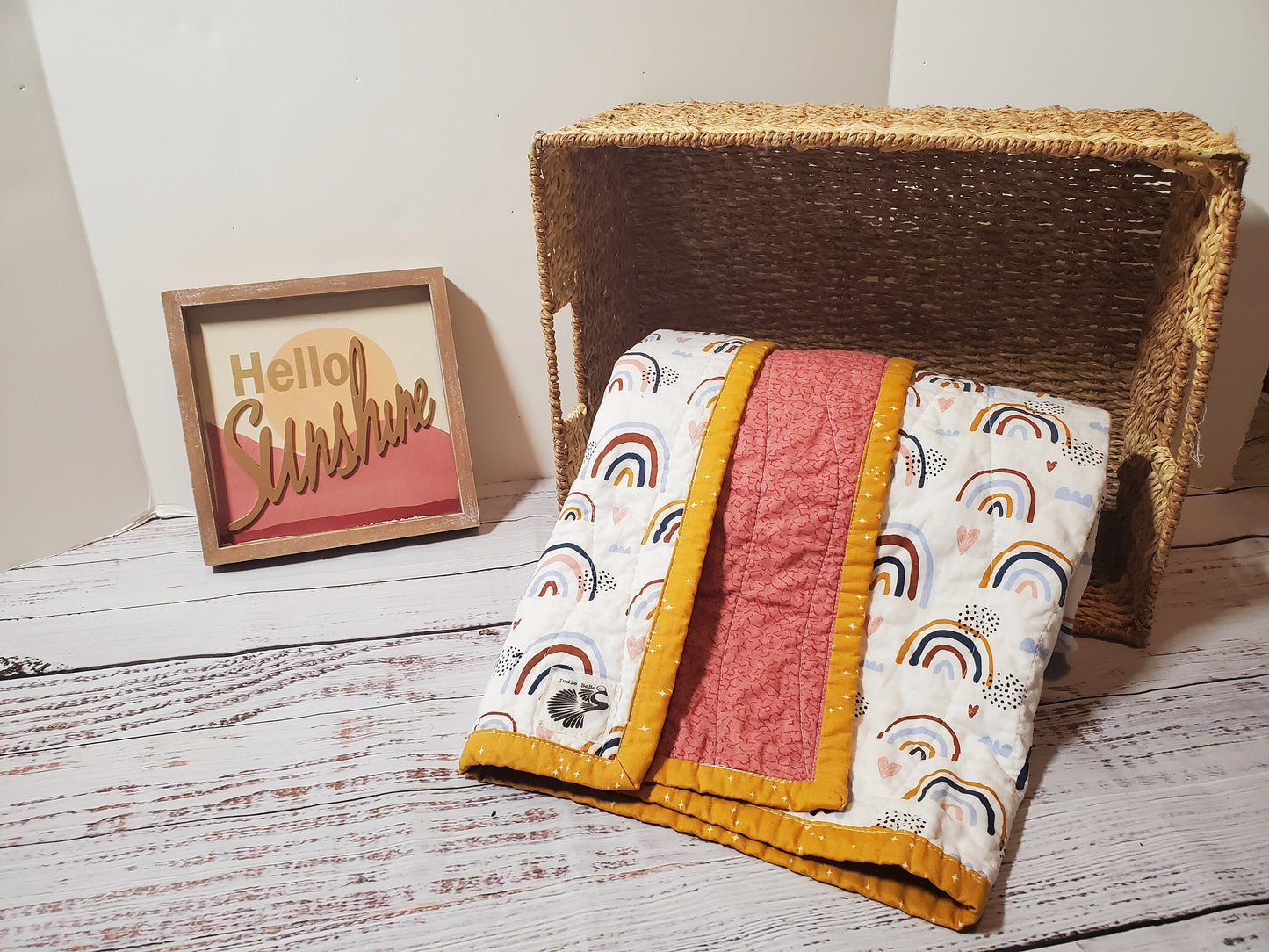Wholecloth Quilt, Boho Rainbow Baby Quilt, Boho Baby Bedding, Rainbow Baby Blanket, Baby Shower Gift, Nursery Decor, Rainbow Baby Gift