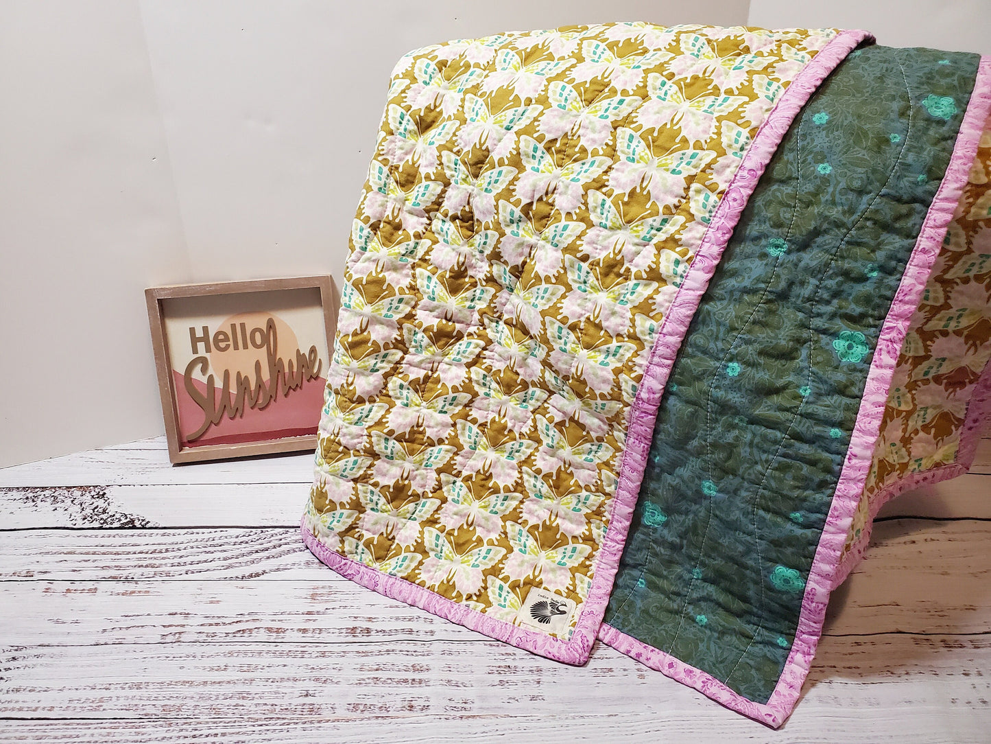 Wholecloth Quilt, Boho Butterfly Baby Quilt, Boho Baby Bedding, Butterfly Baby Blanket, Baby Shower Gift, Kantha Quilt, Butterfly Quilt