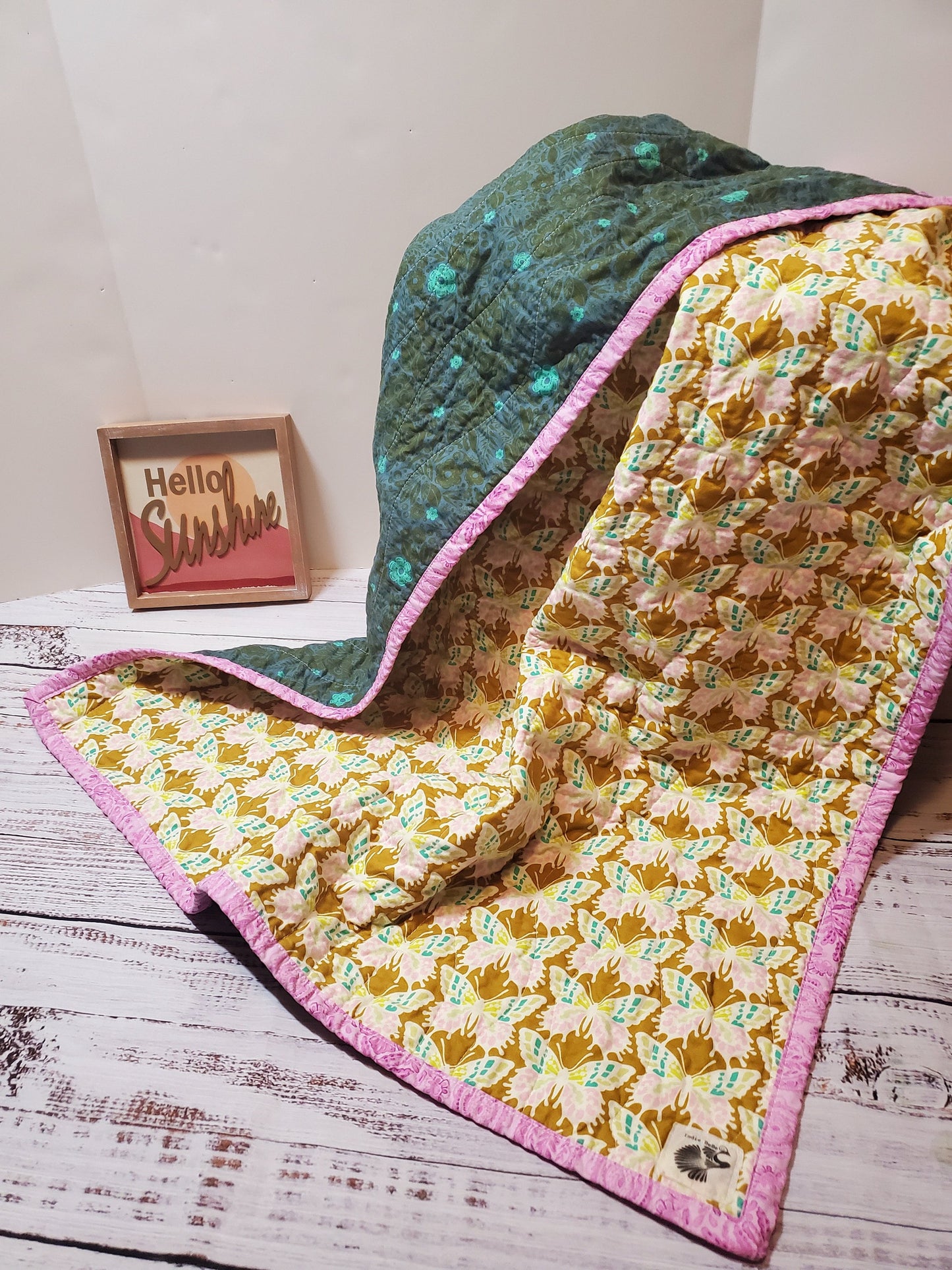 Wholecloth Quilt, Boho Butterfly Baby Quilt, Boho Baby Bedding, Butterfly Baby Blanket, Baby Shower Gift, Kantha Quilt, Butterfly Quilt